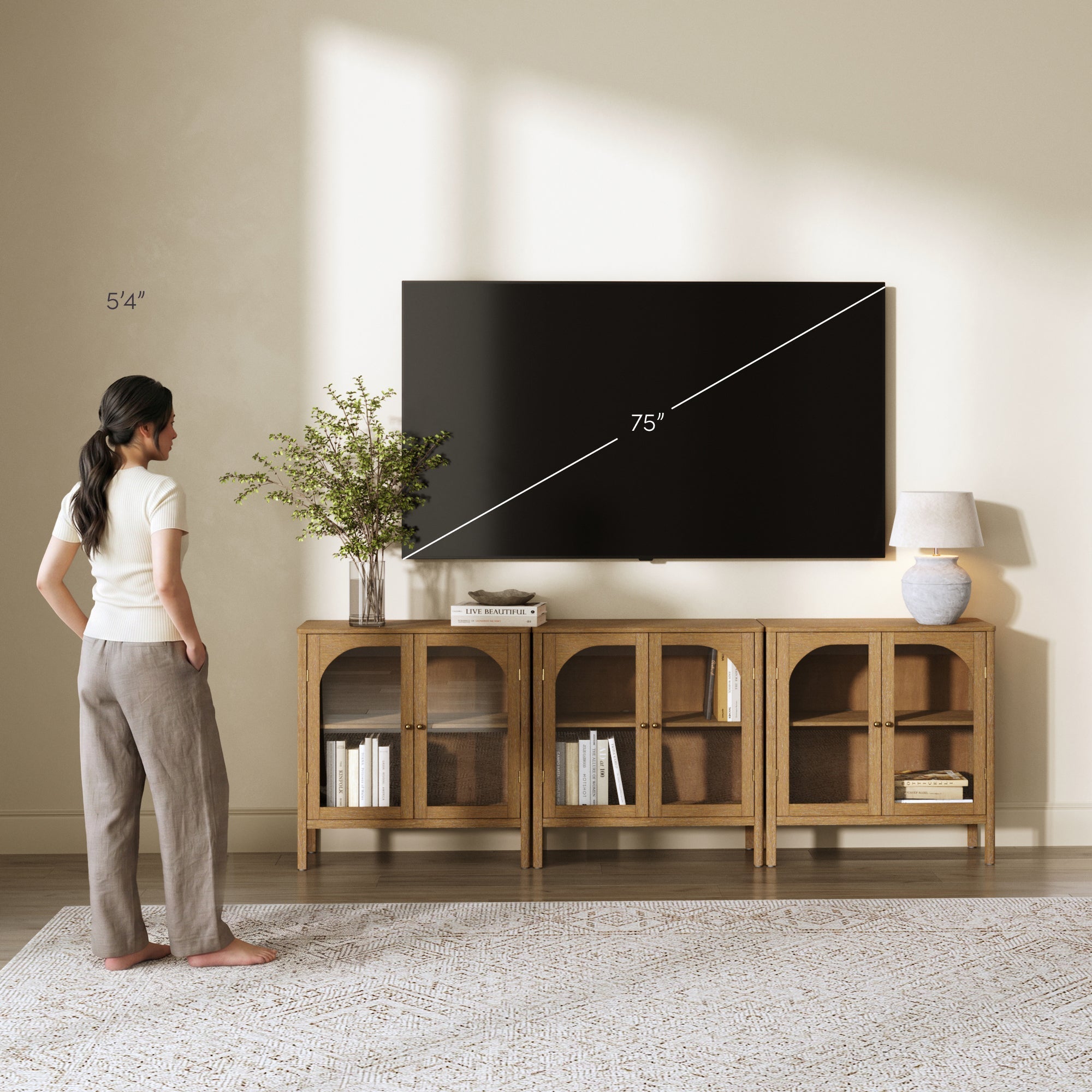 Arched Glass Door TV Console for TVs up to 75" Brown