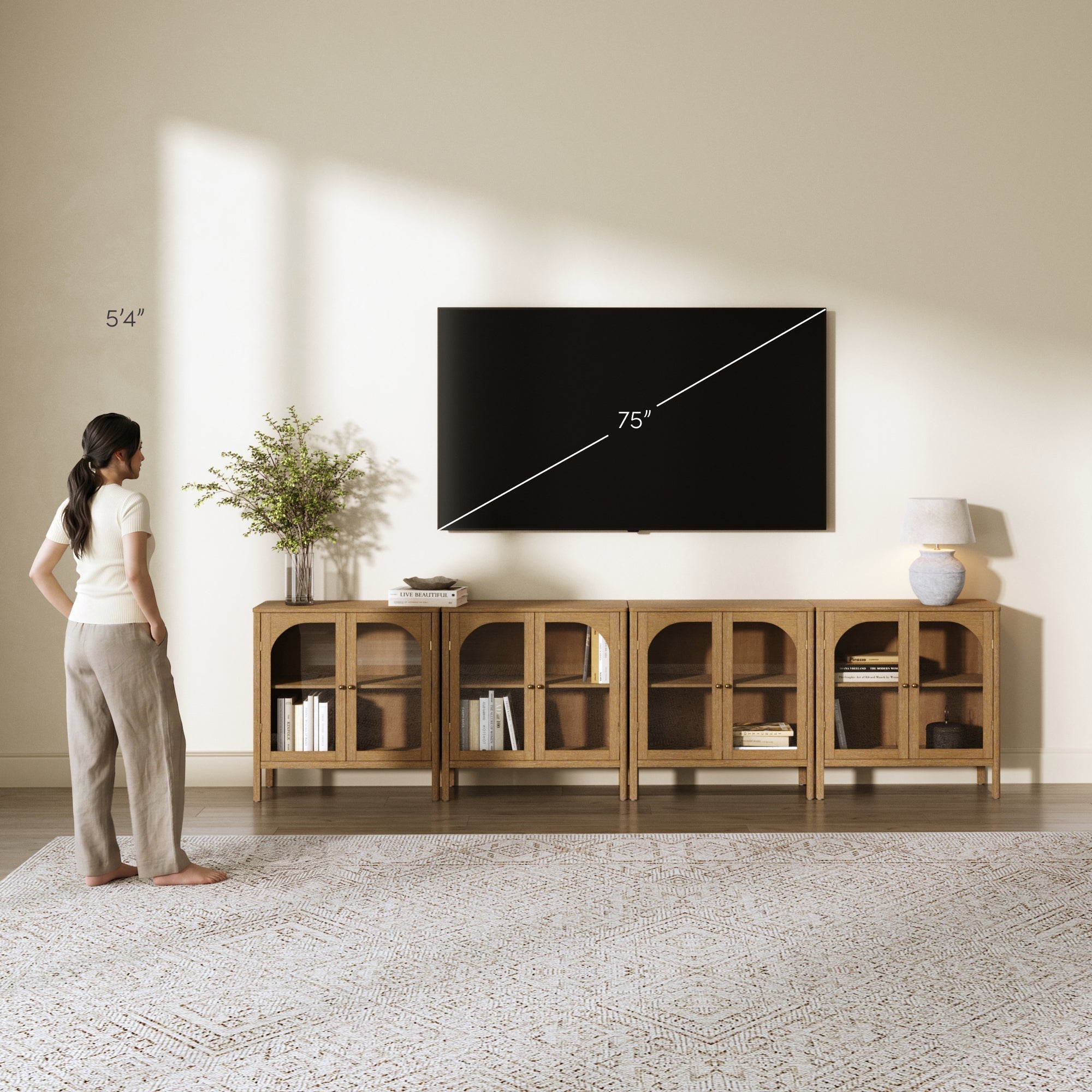Arched Glass Door TV Console for TVs up to 100" Brown