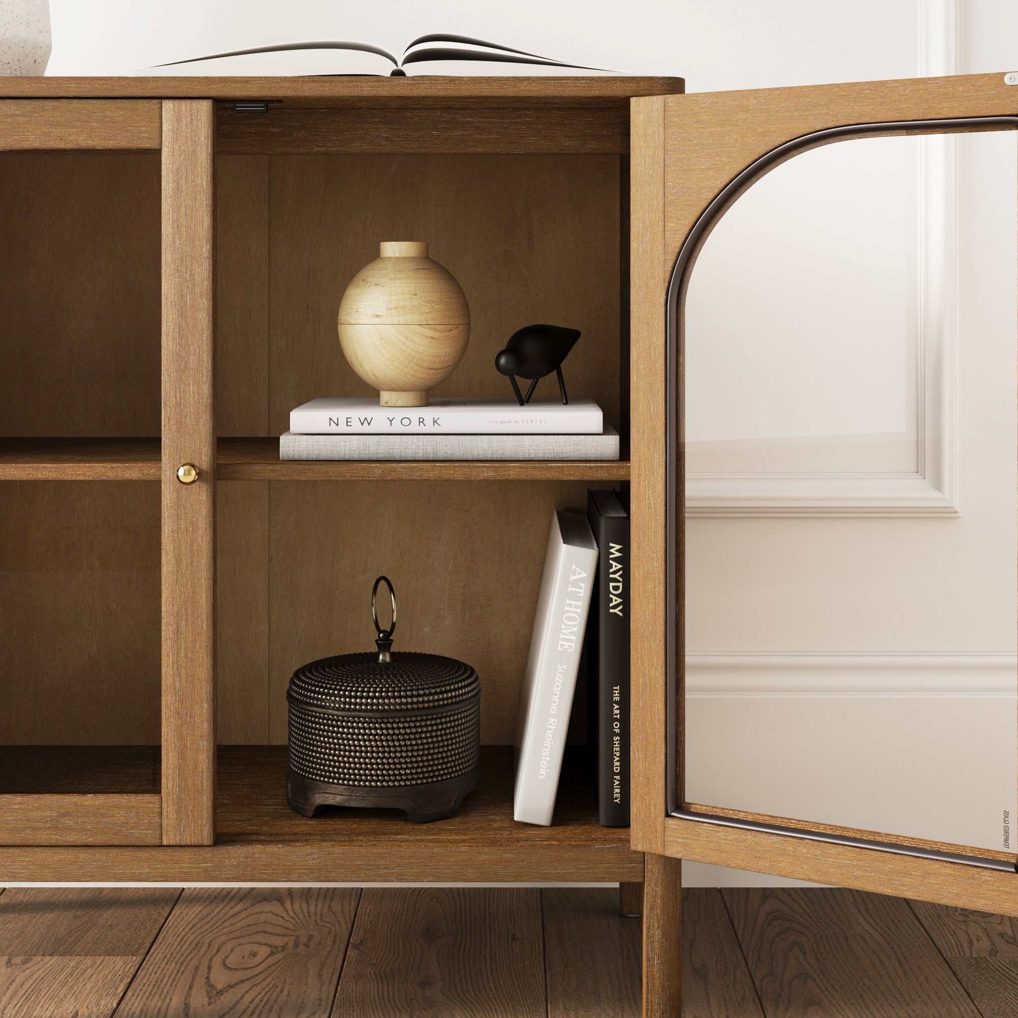 Arched Glass Door TV Console for TVs up to 75" Brown