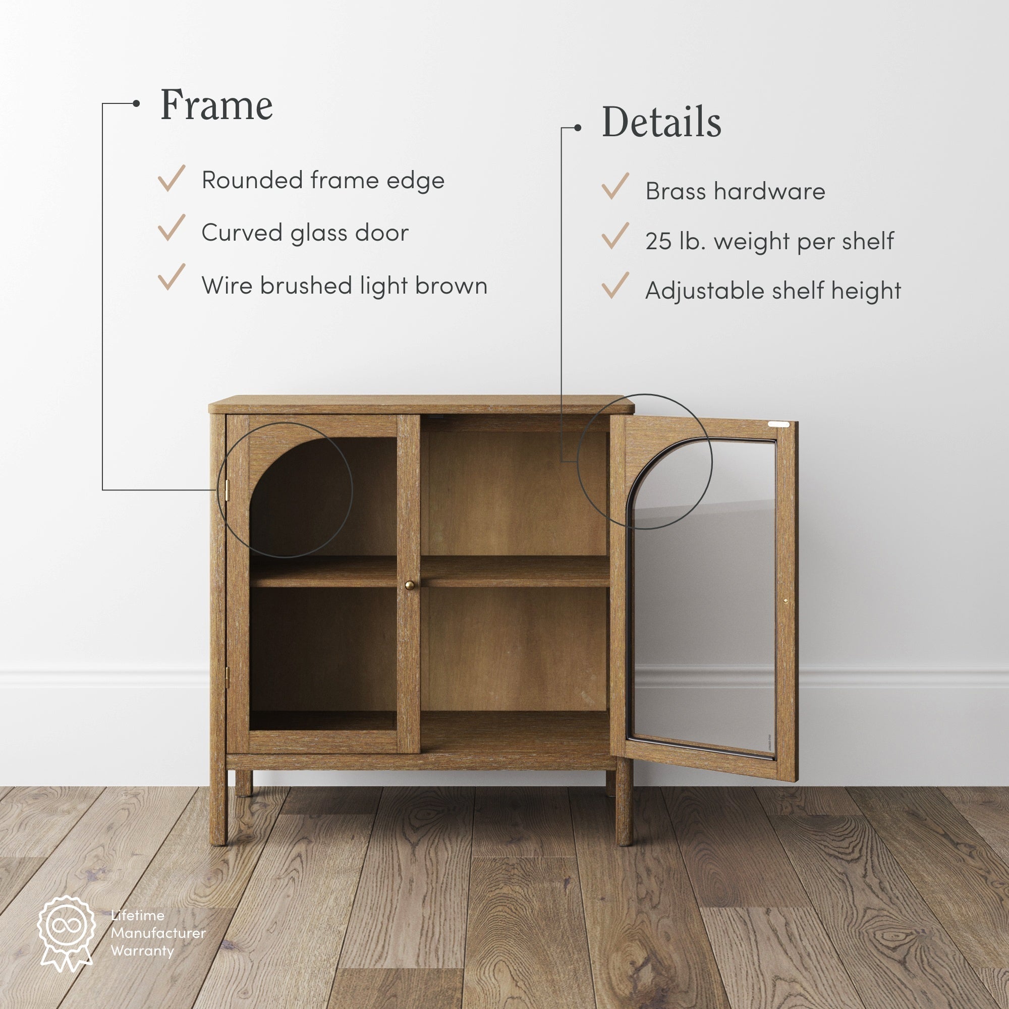 Arched Glass Door TV Console for TVs up to 65" Brown