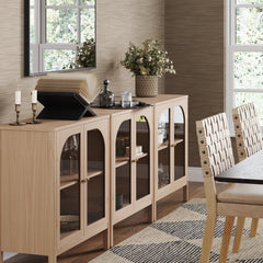 Arched Glass Door TV Console for TVs up to 75" Raw Oak