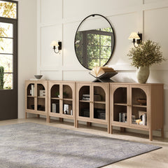 Large Glass Door Curio Cabinet Credenza Raw Oak (Set of 4)