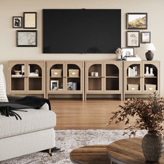 Large Glass Door Curio Cabinet Credenza Raw Oak (Set of 4)