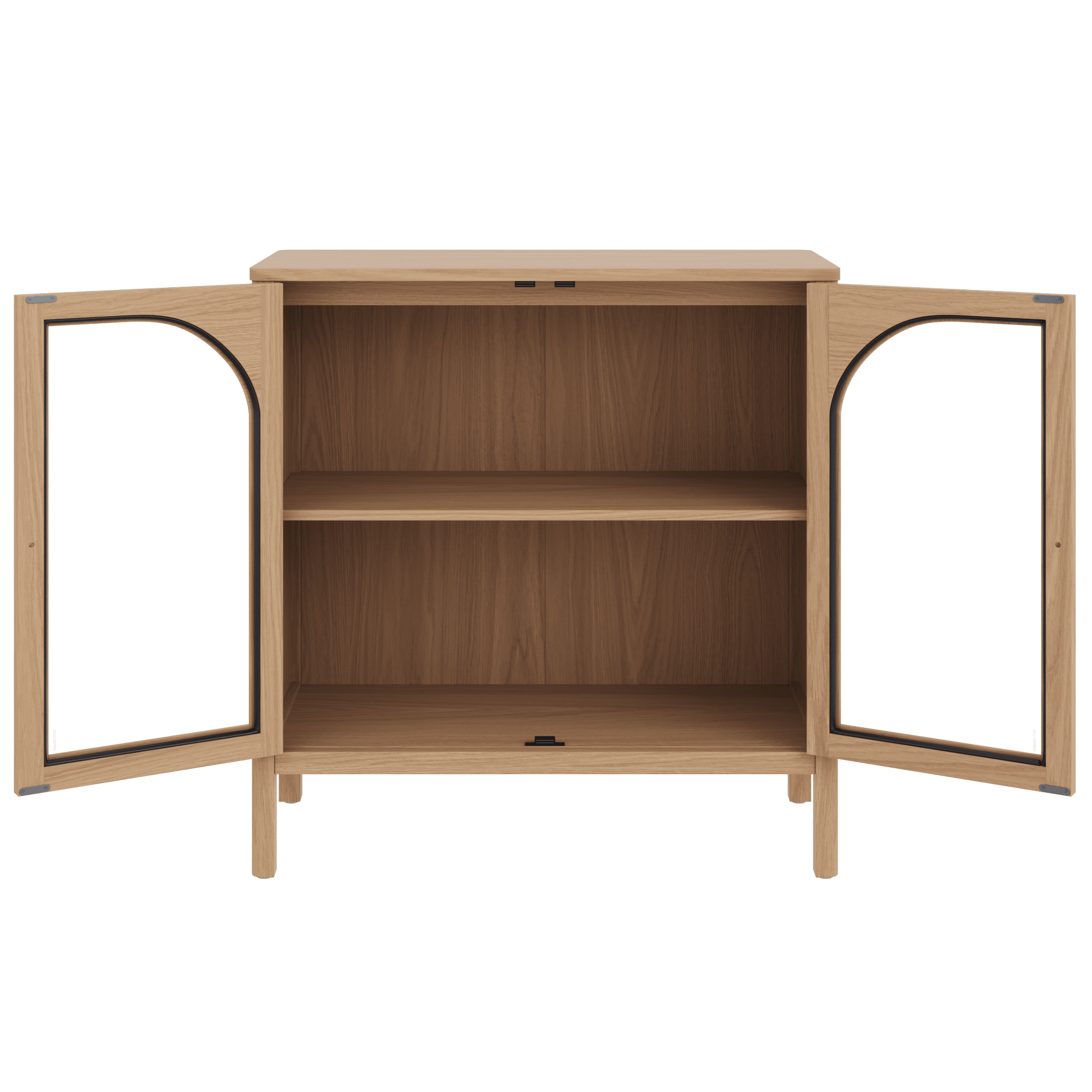 Arched Glass Door TV Console for TVs up to 75" Raw Oak