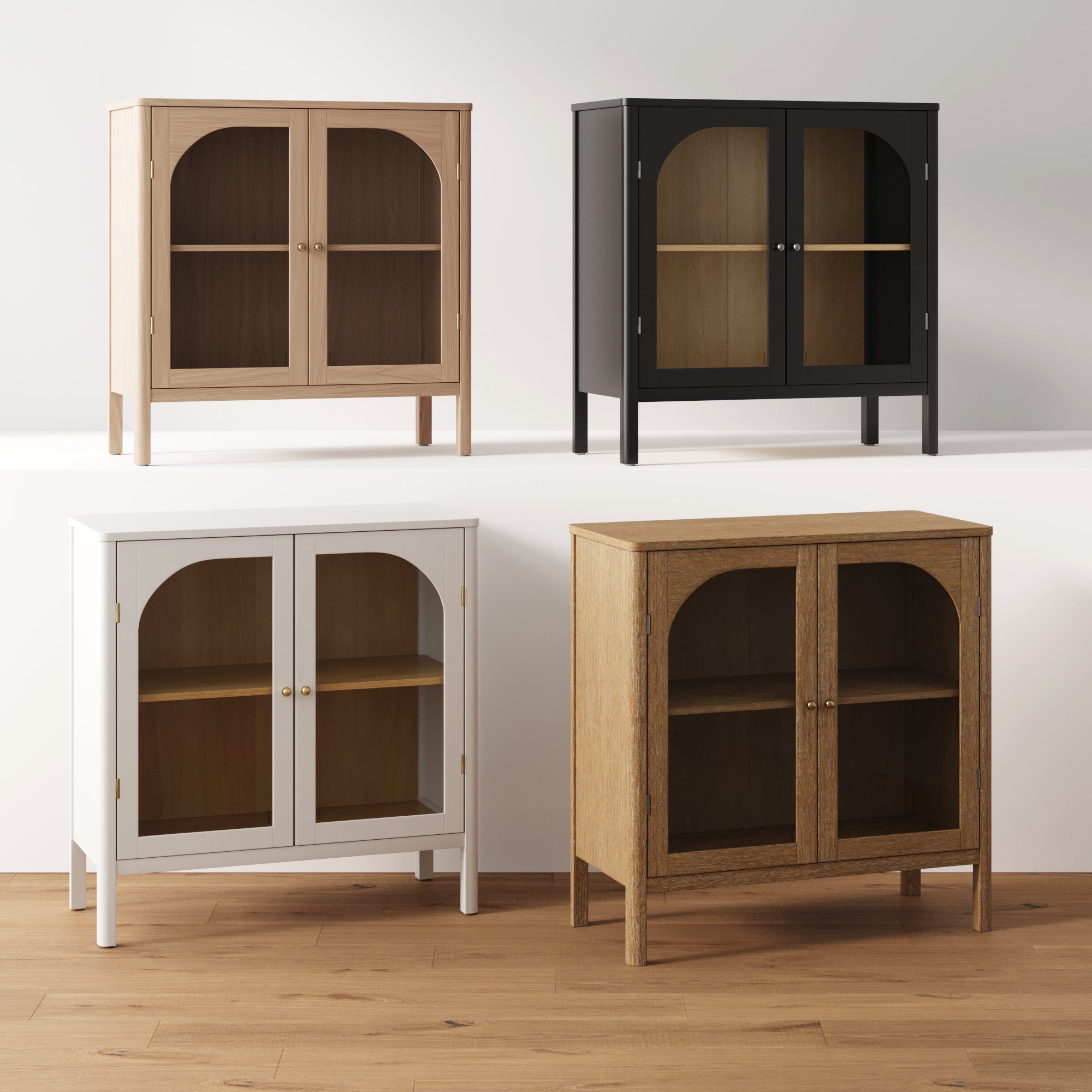 Large Glass Door Curio Cabinet Credenza Black (Set of 4)