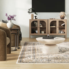 Curio Cabinet Credenza with Glass Door Raw Oak (Set of 2)