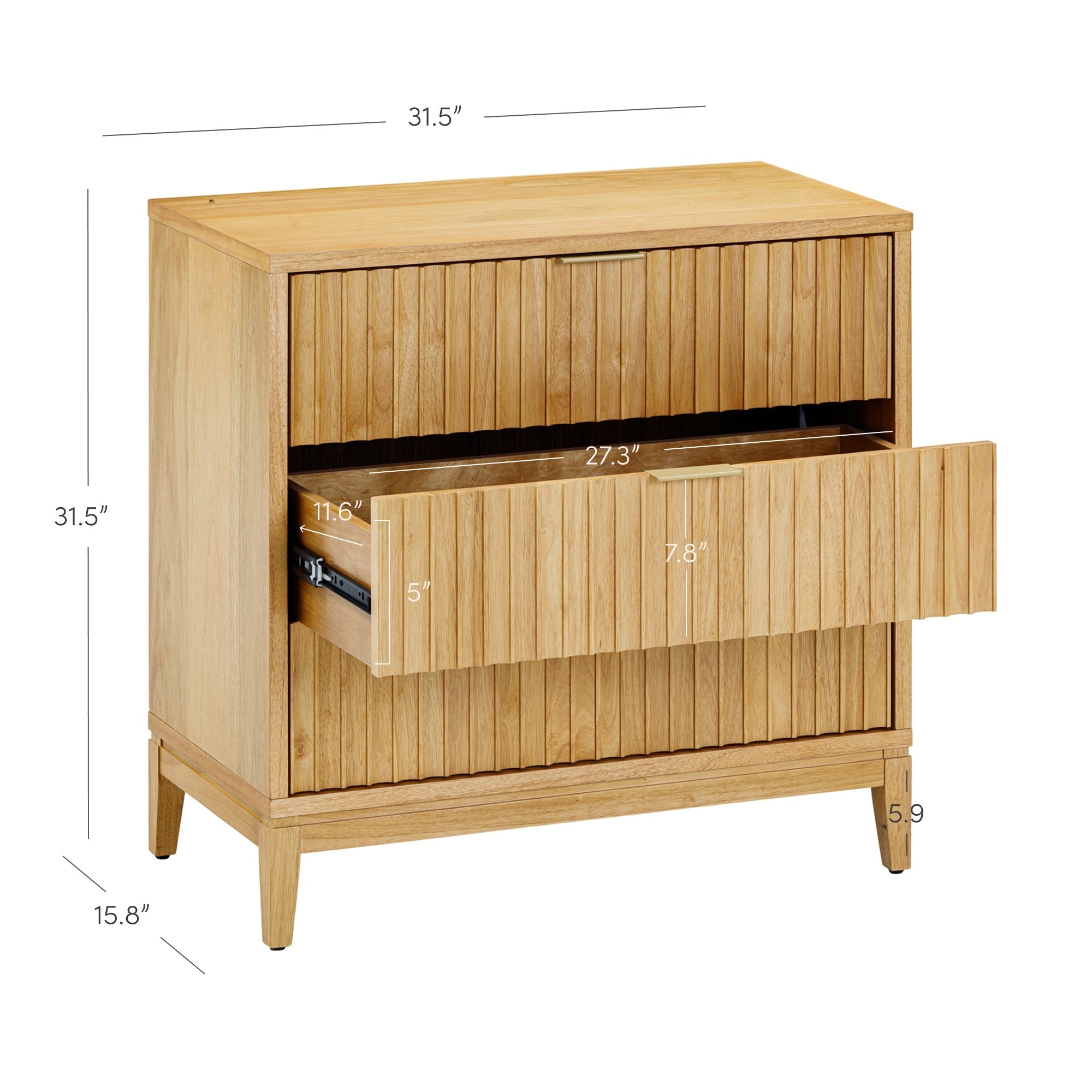 Mid-Century Fluted 3-Drawer Dresser Warm Pine
