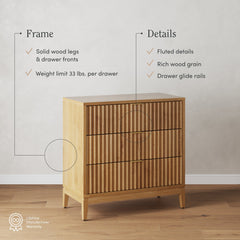 Mid-Century Fluted 3-Drawer Dressers Warm Pine (Set of 3)