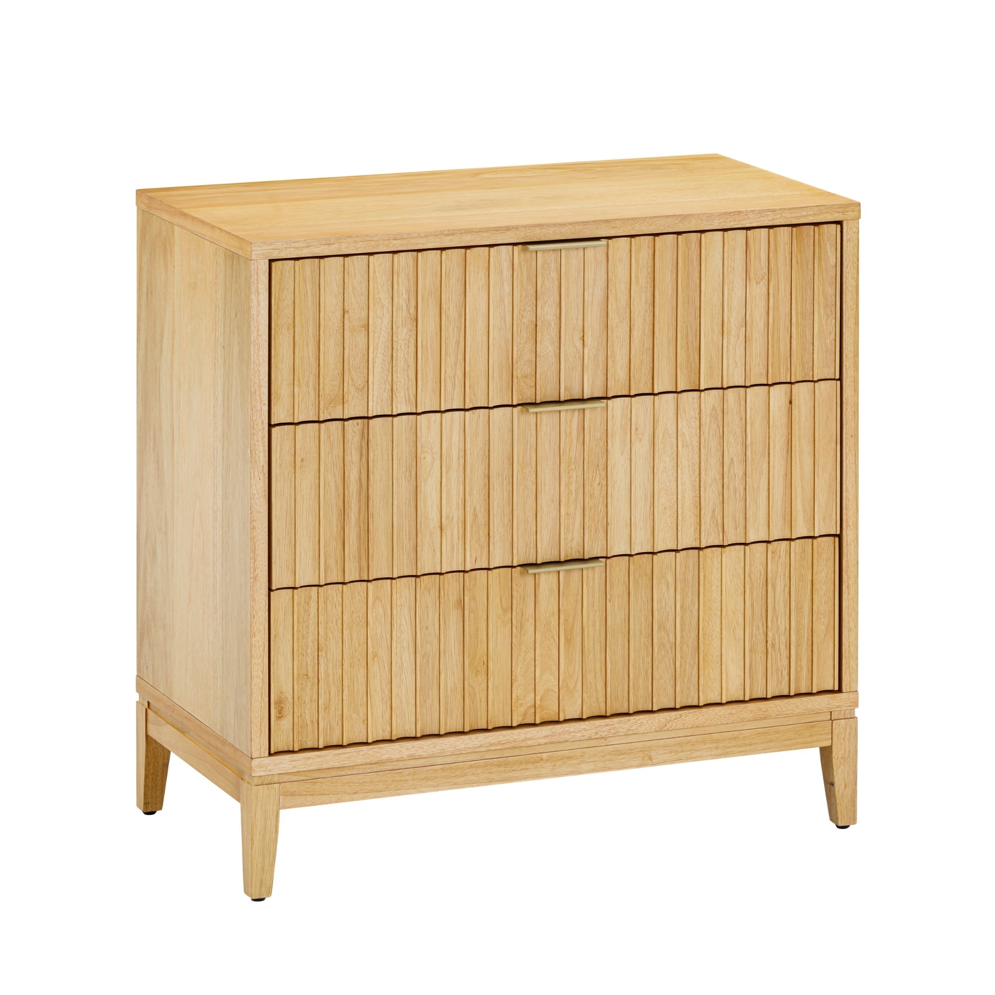 Mid-Century Fluted 3-Drawer Dresser Warm Pine