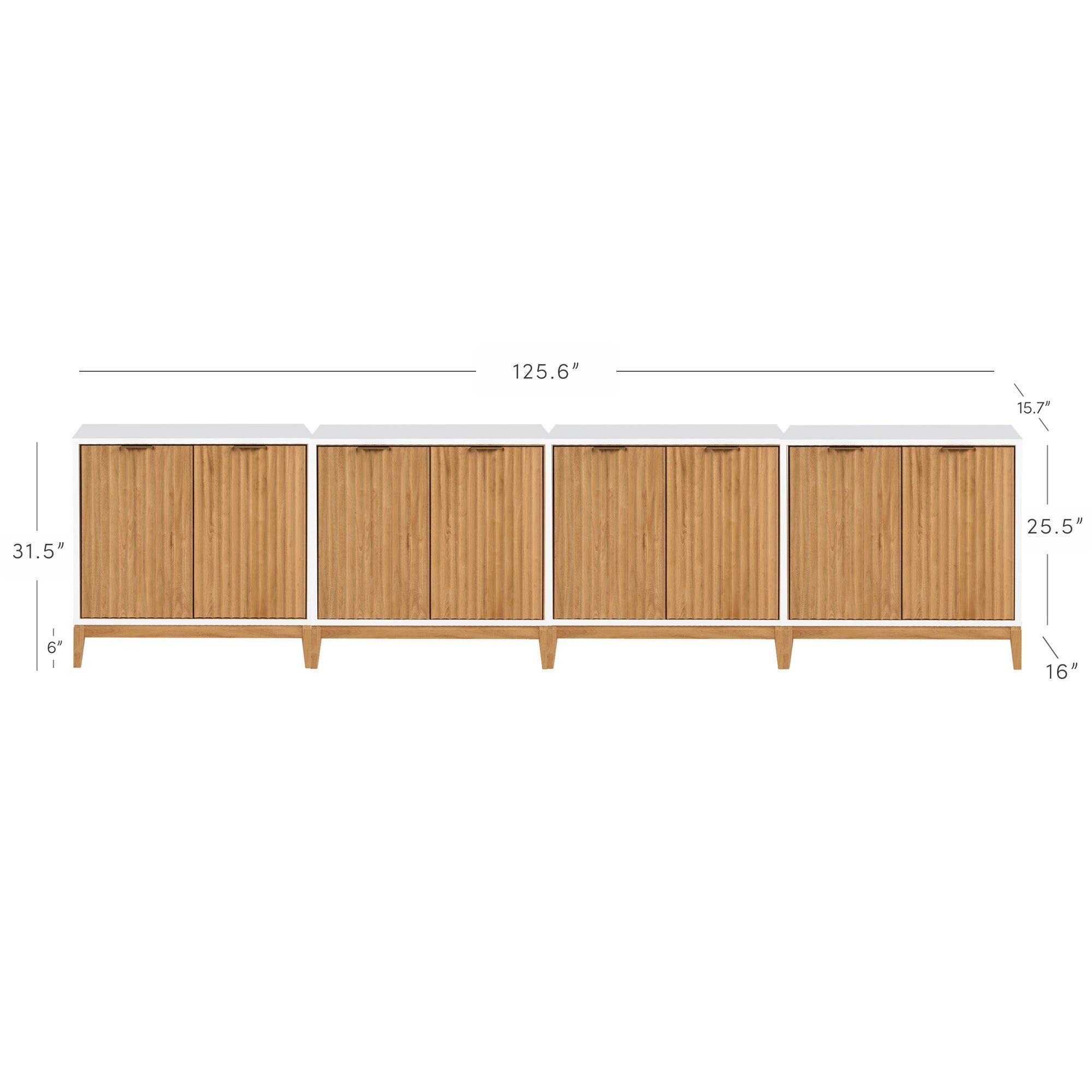 Mid-Century Fluted Wood Credenza Warm White (Set of 4)