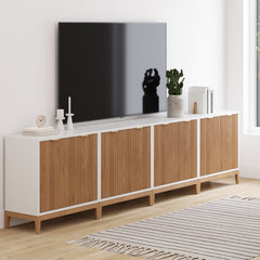 Mid-Century Fluted Wood Credenza Warm White (Set of 4)