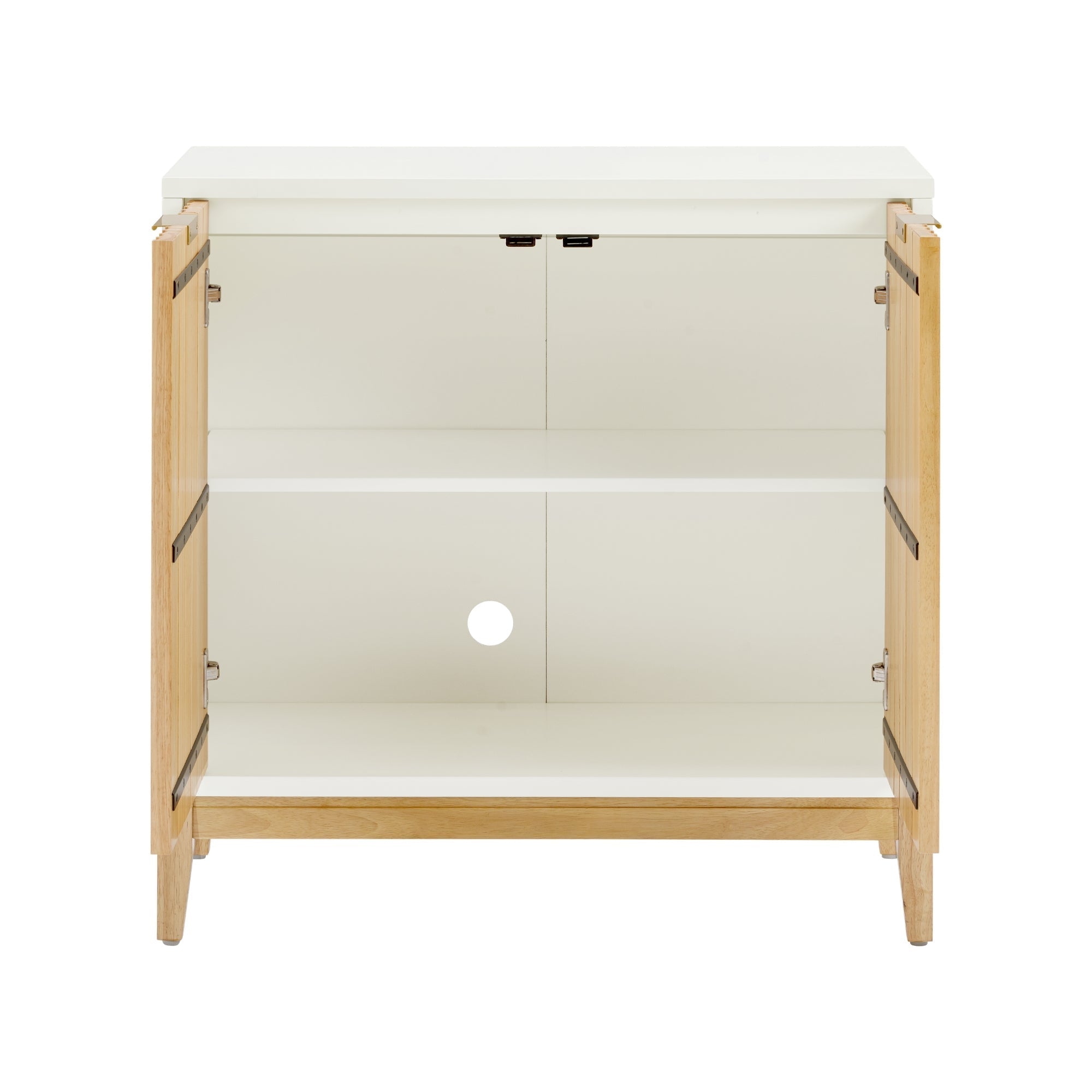 Mid-Century Entertainment Center Light Brown White (3 Cabinets)