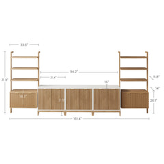 Mid-Century Entertainment Center Light Brown White (3 Cabinets)