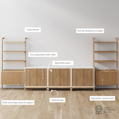 Mid-Century Entertainment Center Light Brown White (3 Cabinets)