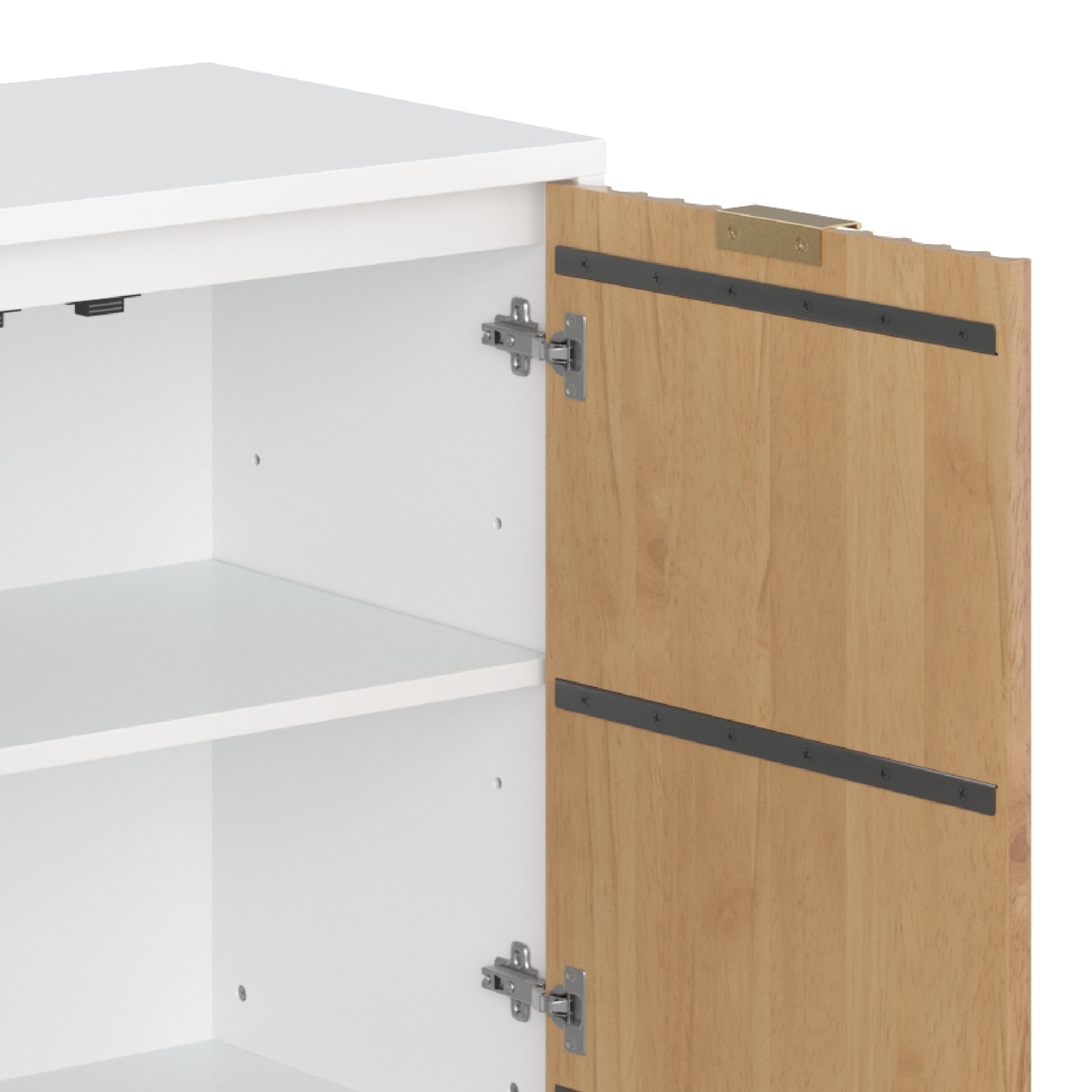 Mid-Century Fluted Storage Cabinet Warm White Warm Pine