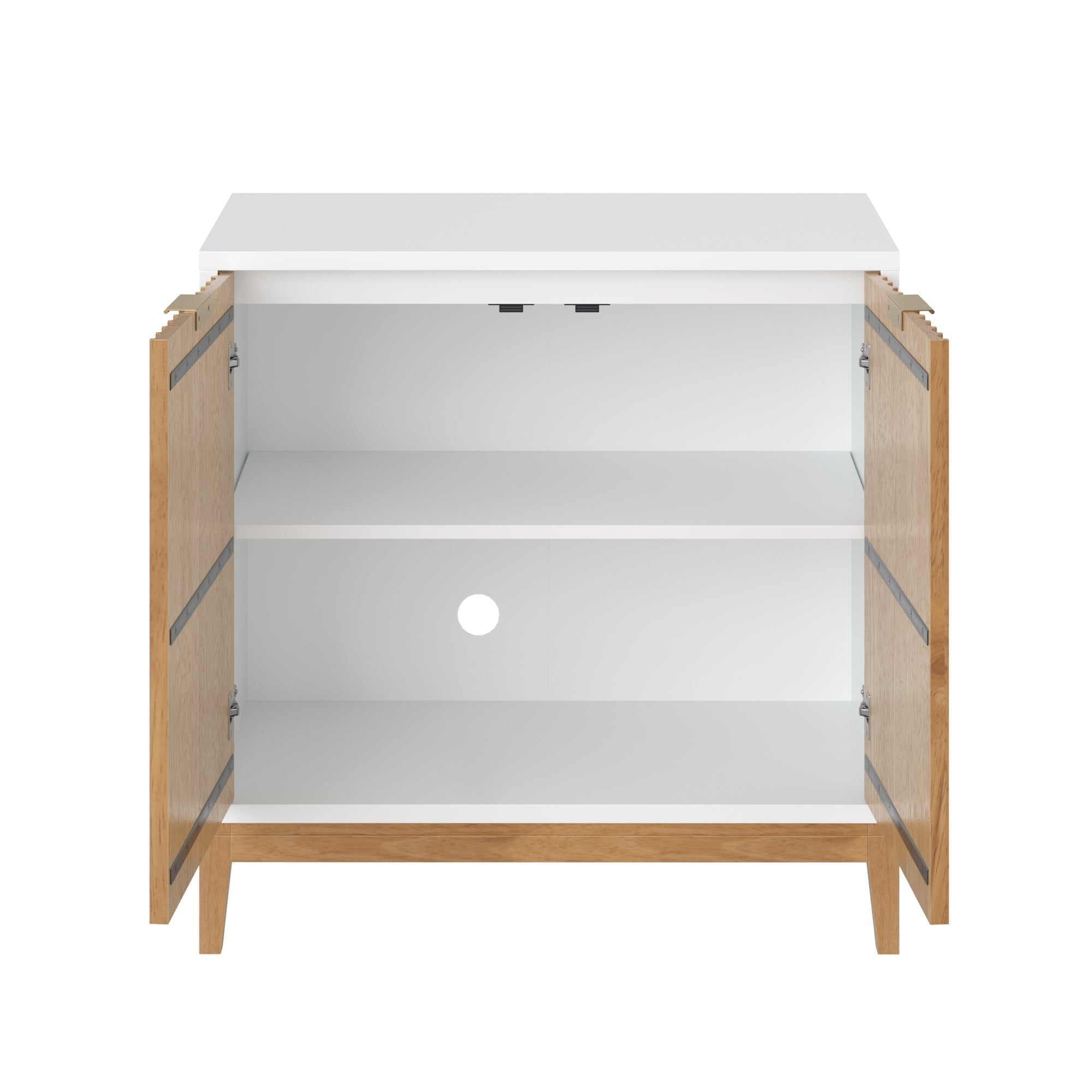 Mid-Century Fluted Storage Cabinet Warm White Warm Pine