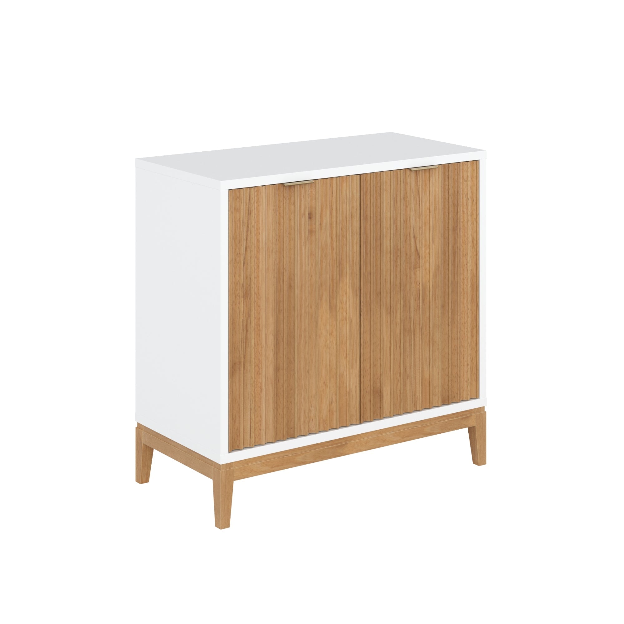 Mid-Century Fluted Storage Credenza Warm White Warm Pine (Set of 2)