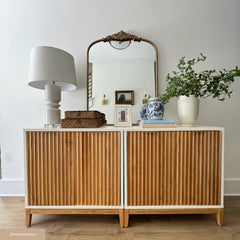 Mid-Century Fluted Wood Credenza Warm White (Set of 4)