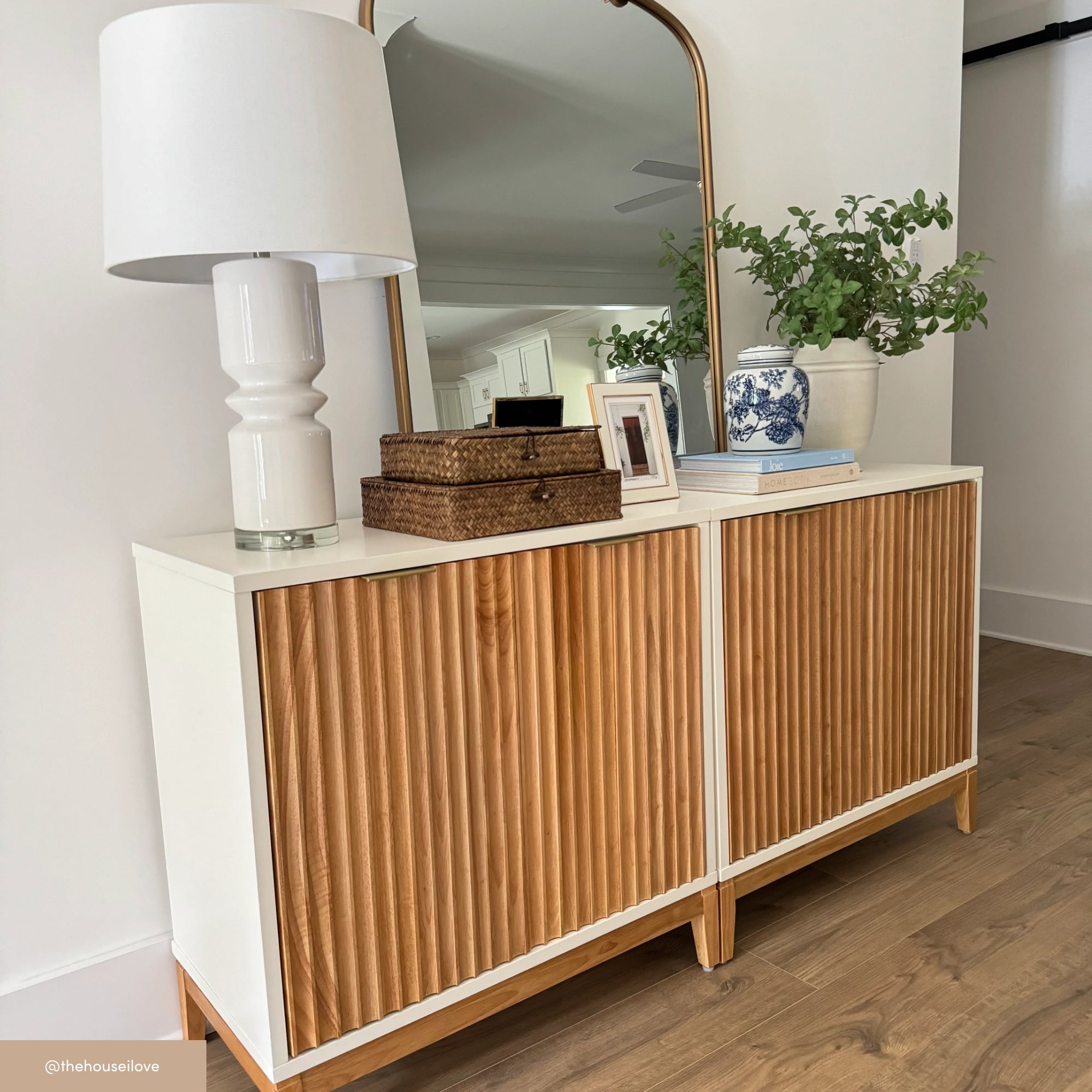 Mid-Century Fluted Storage Cabinet Warm White Warm Pine