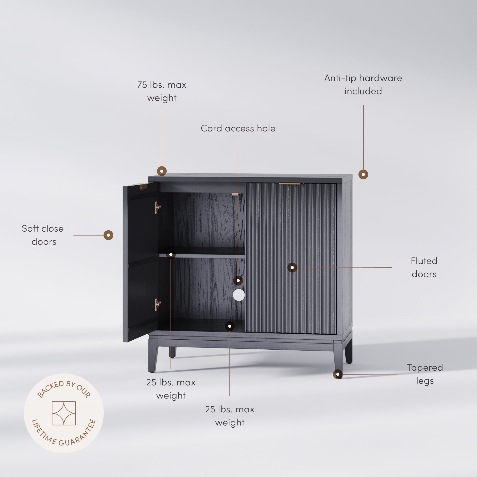 Mid-Century Fluted Storage Cabinet Black Oak