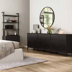 Mid-Century Fluted 9-Drawer Extra Large Dresser Black (Set of 3)