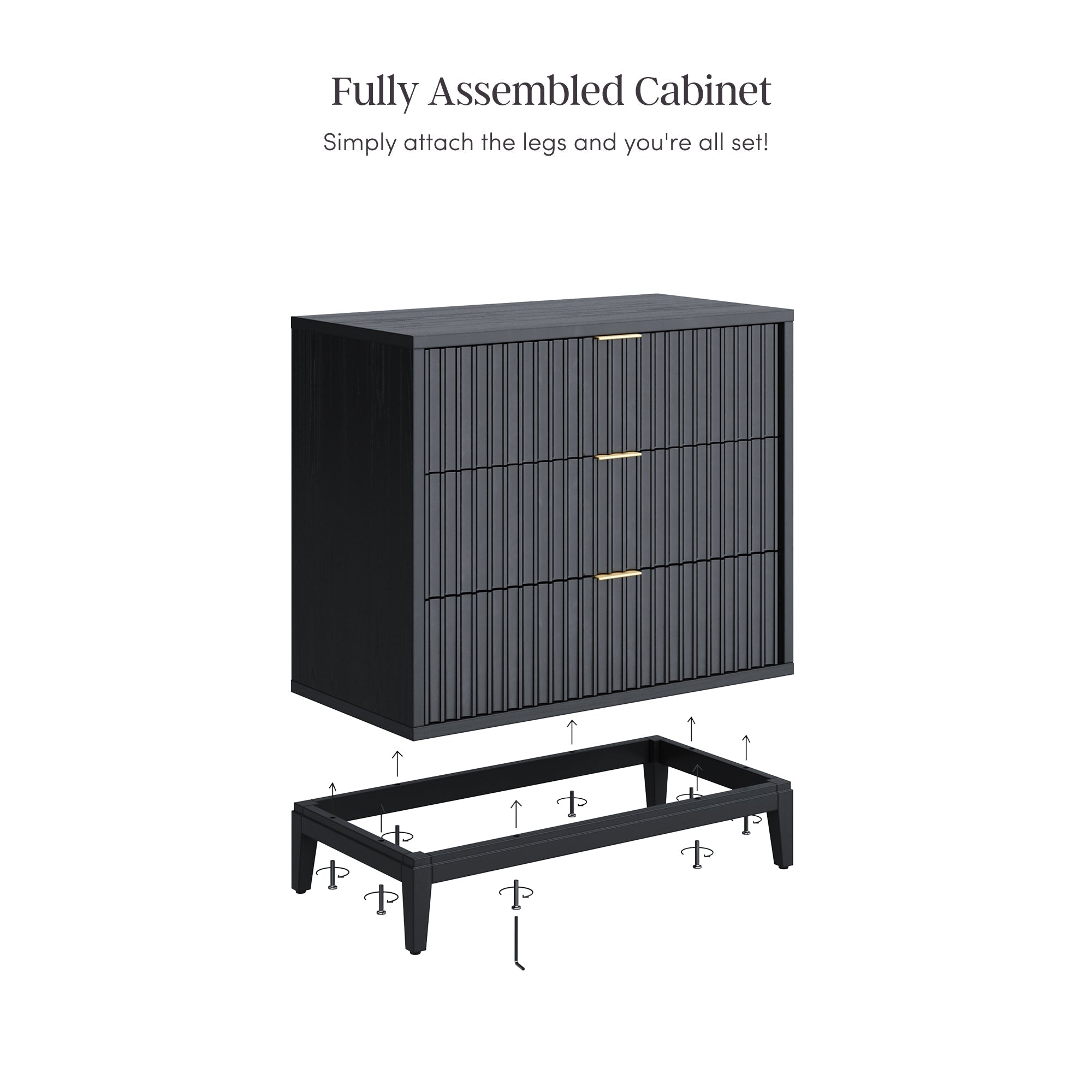 Mid-Century Fluted 3-Drawer Dressers Black Oak (Set of 2)