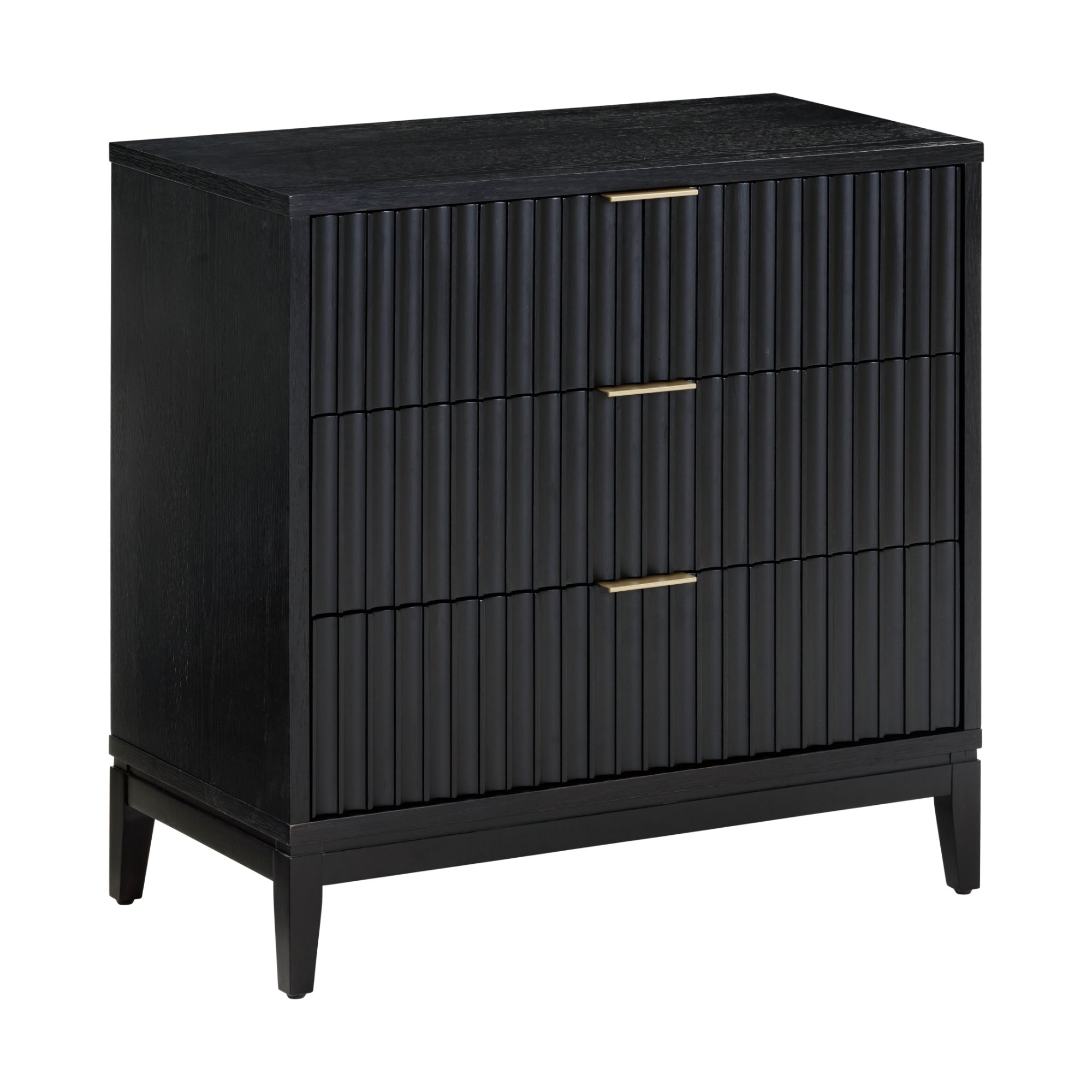 Mid-Century Fluted 3-Drawer Dressers Black Oak (Set of 2)