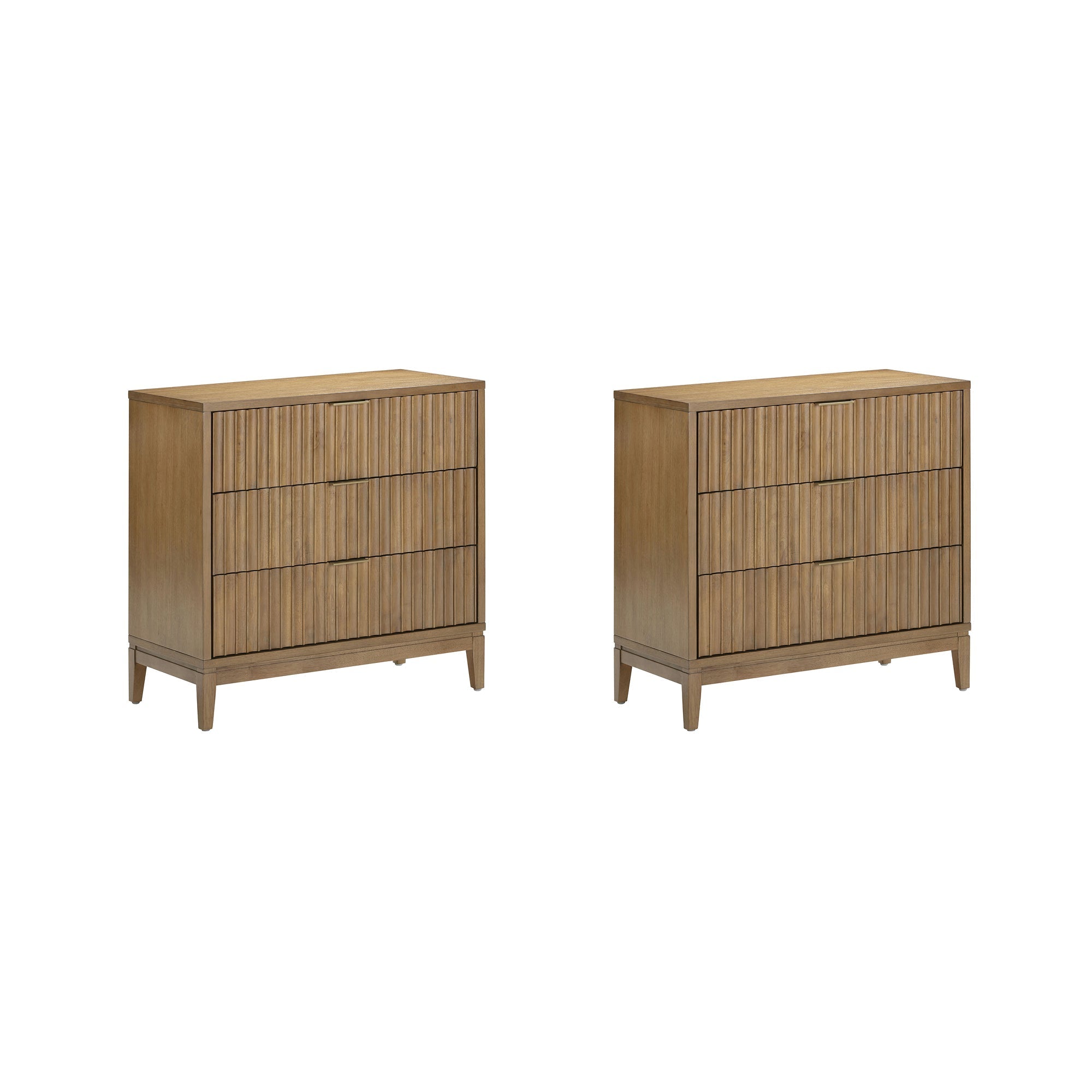 Bohemian Solid Wood 3-Drawer Fluted Dresser Light Brown (Set of 2)