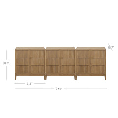 Bohemian Solid Wood 3-Drawer Fluted Dresser Light Brown (Set of 3)