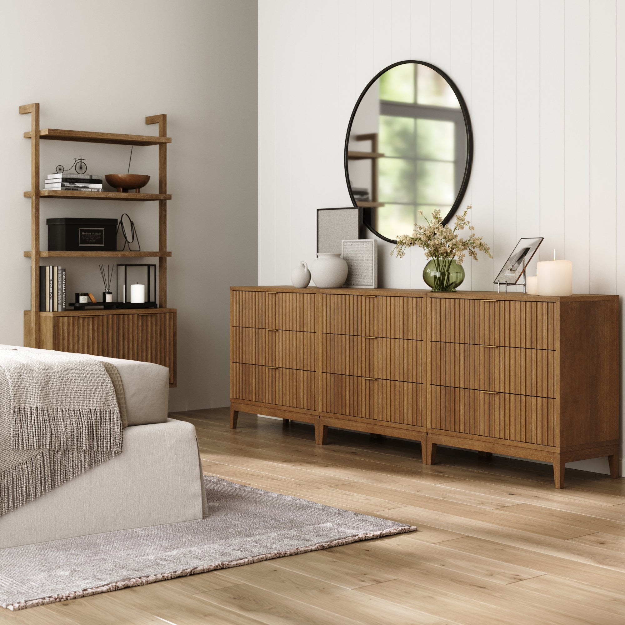 Bohemian Solid Wood 3-Drawer Fluted Dresser Light Brown (Set of 3)