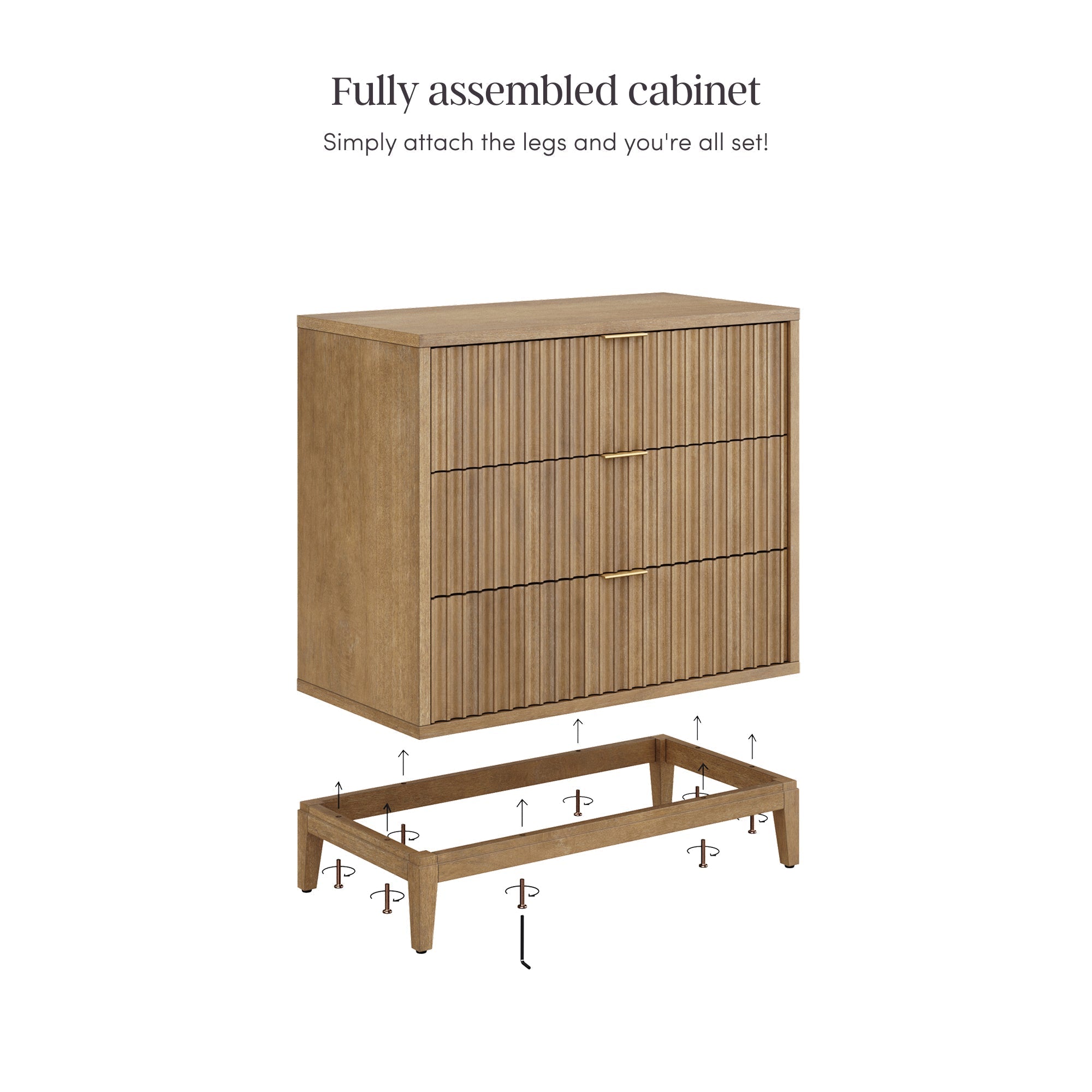 Bohemian Solid Wood 3-Drawer Fluted Dresser Light Brown