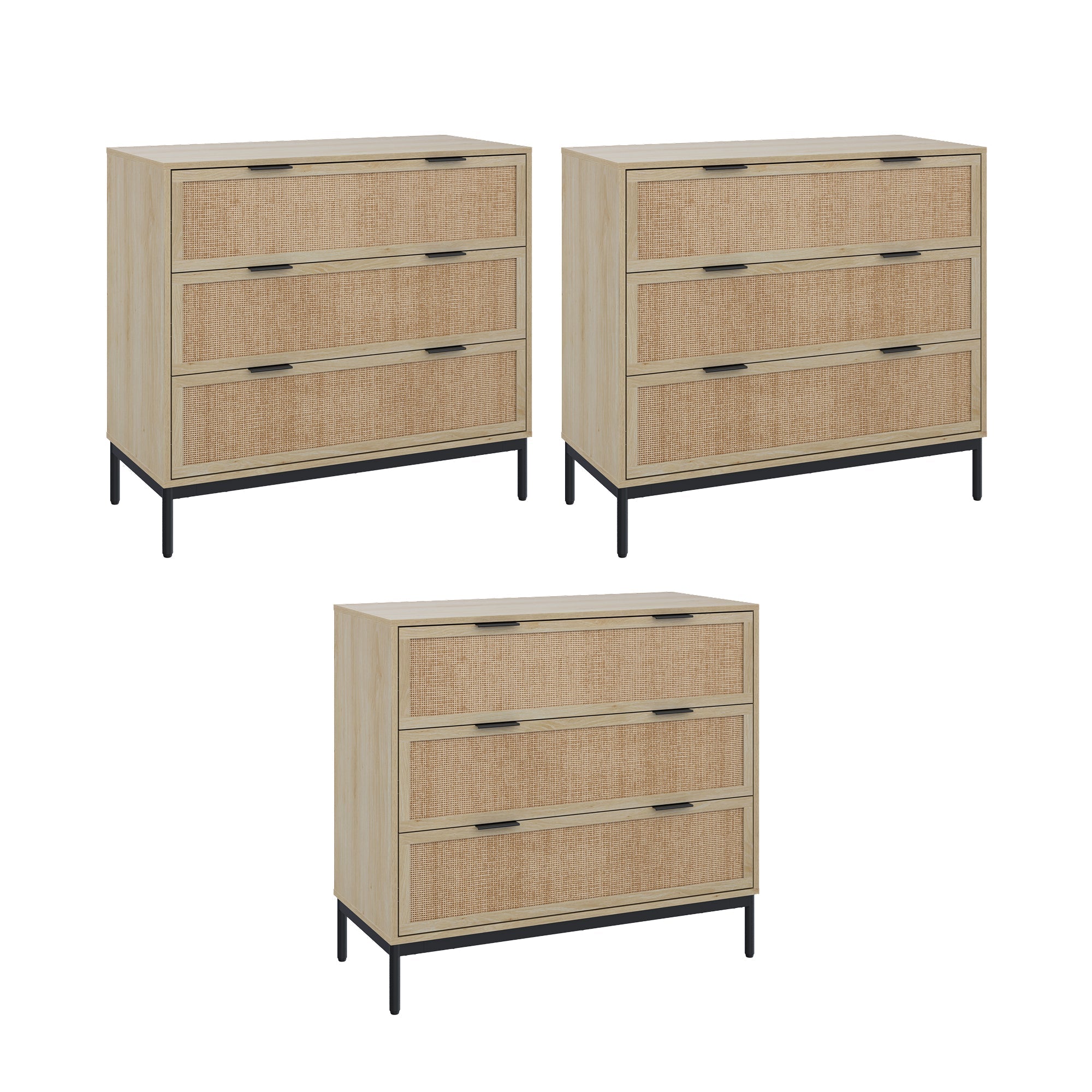 Rattan & Wood Dressers Light Oak (Set of 3)