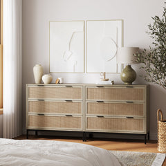Rattan & Wood 3-Drawer Dresser Light Oak