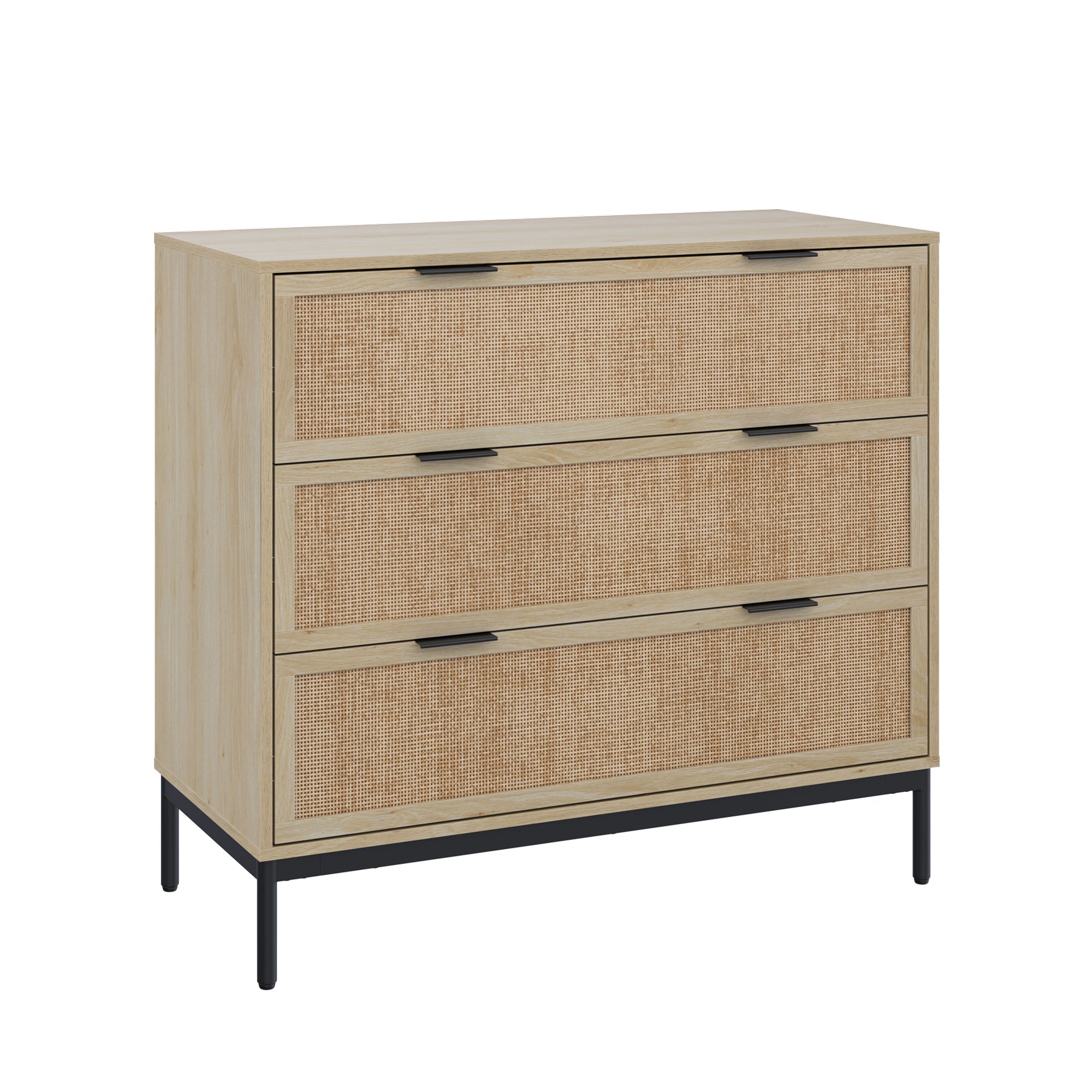 Rattan & Wood 3-Drawer Dresser Light Oak