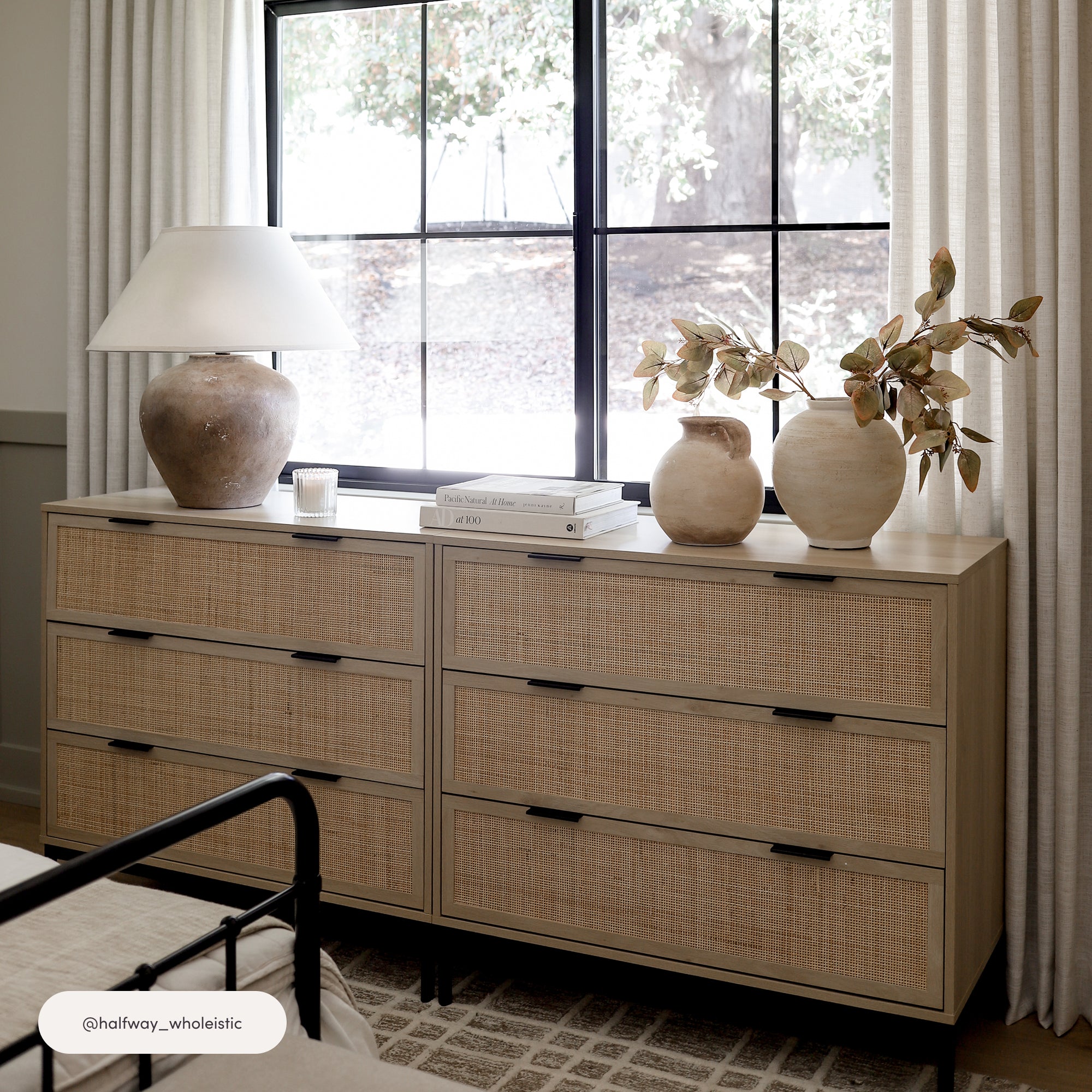 Rattan & Wood 3-Drawer Dresser Light Oak
