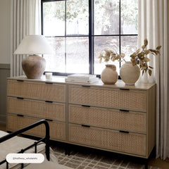 Rattan & Wood 3-Drawer Dresser Light Oak