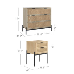 Rattan Bedroom Set Light Oak