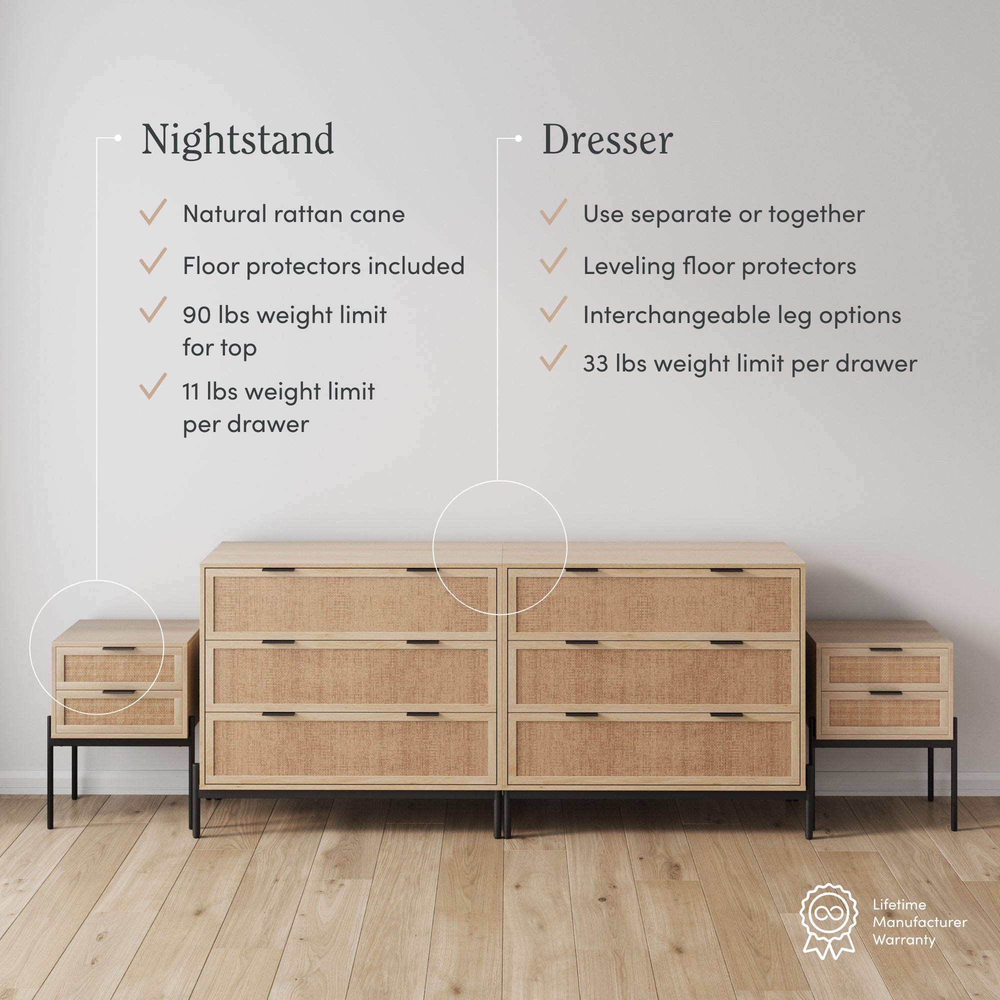 Rattan Bedroom Set Light Oak