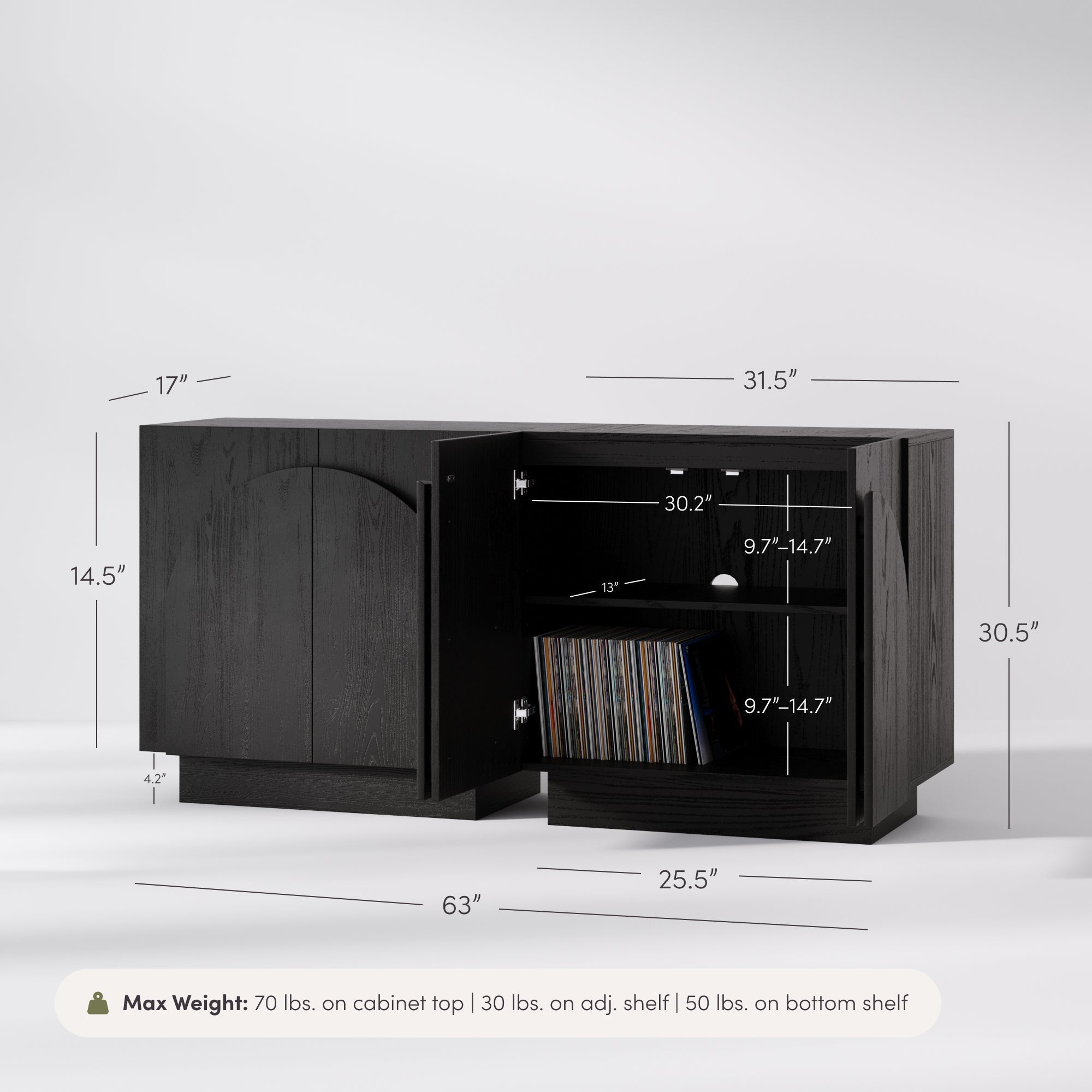Arched Kitchen Cabinet Credenza Black (Set of 2)