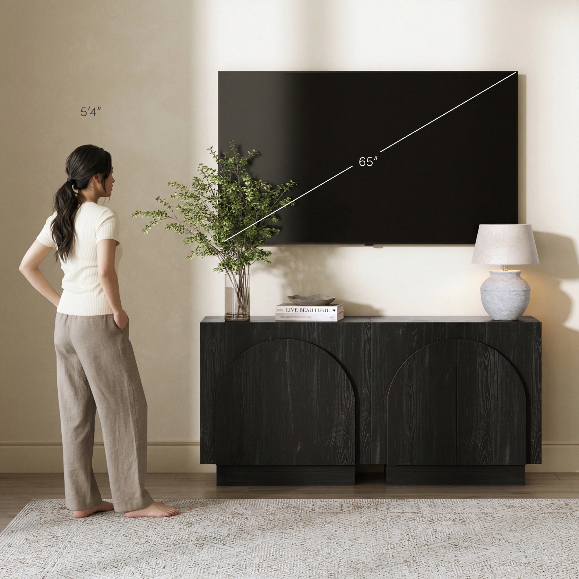 Arched Kitchen Cabinet Credenza Black (Set of 2)