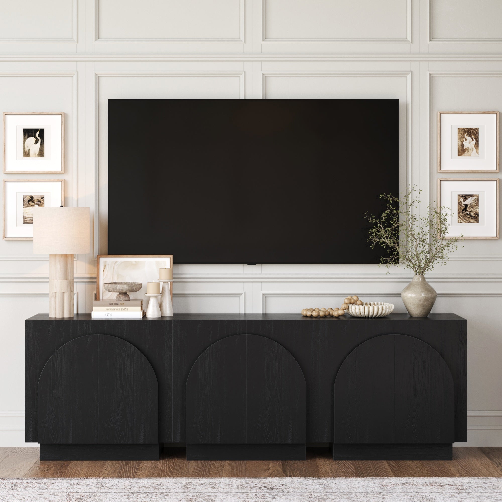 Arched Kitchen Cabinet Credenza Black (Set of 3)