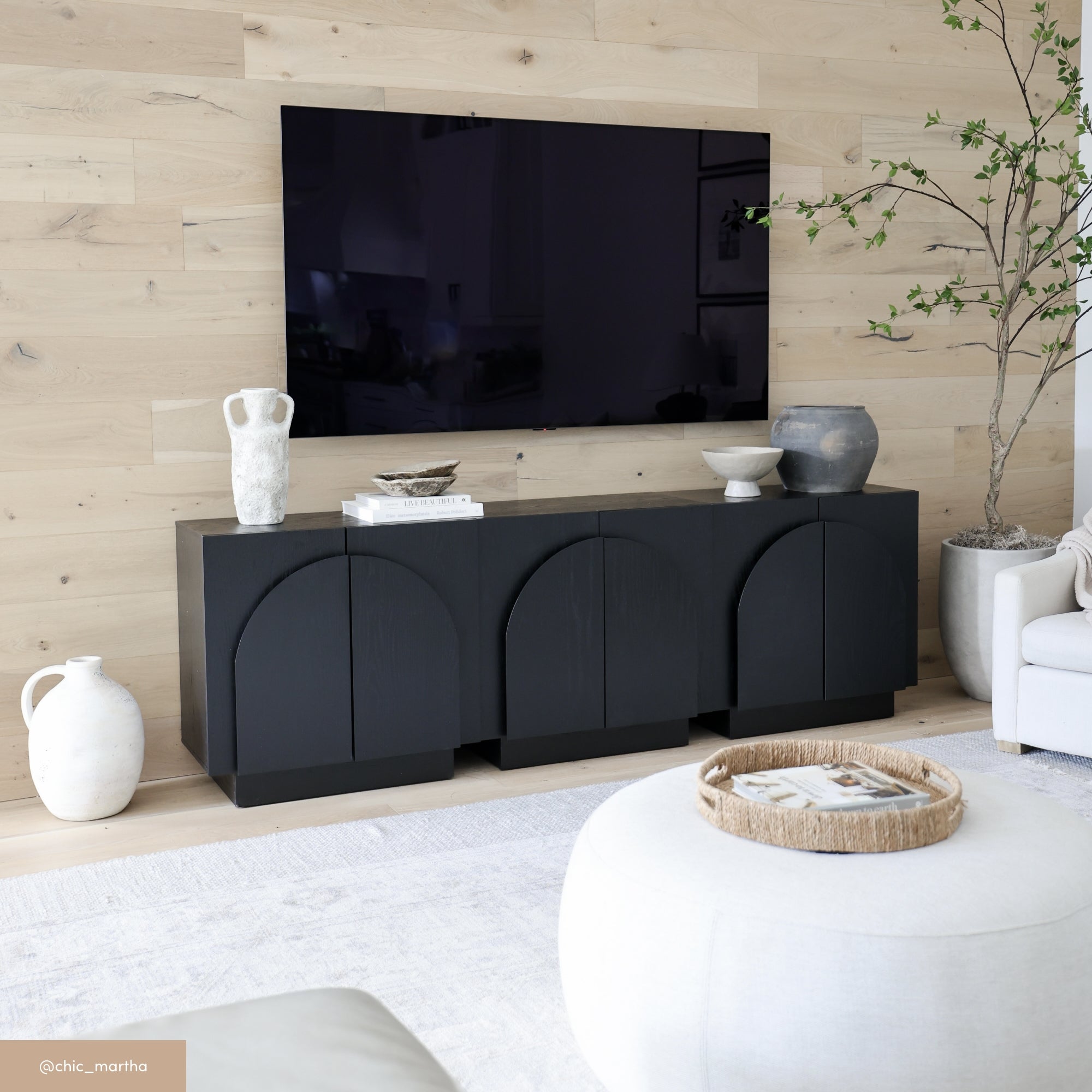 Arched Kitchen Cabinet Credenza Black (Set of 3)