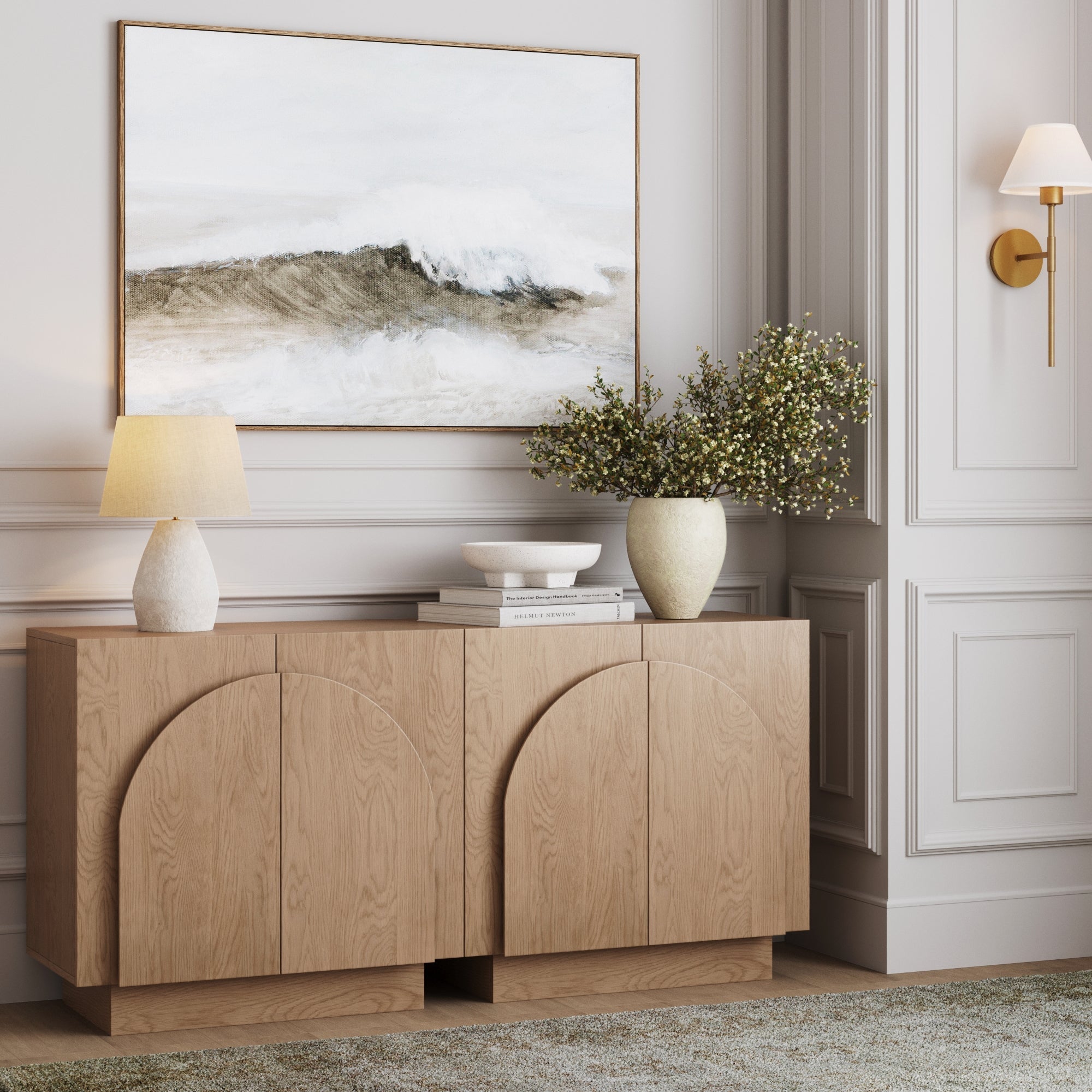 Arched Kitchen Cabinet Credenza Oak (Set of 2)