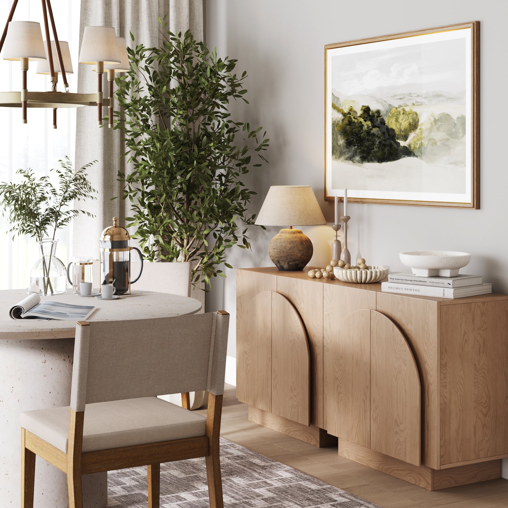 Arched Kitchen Cabinet Credenza Oak (Set of 2)