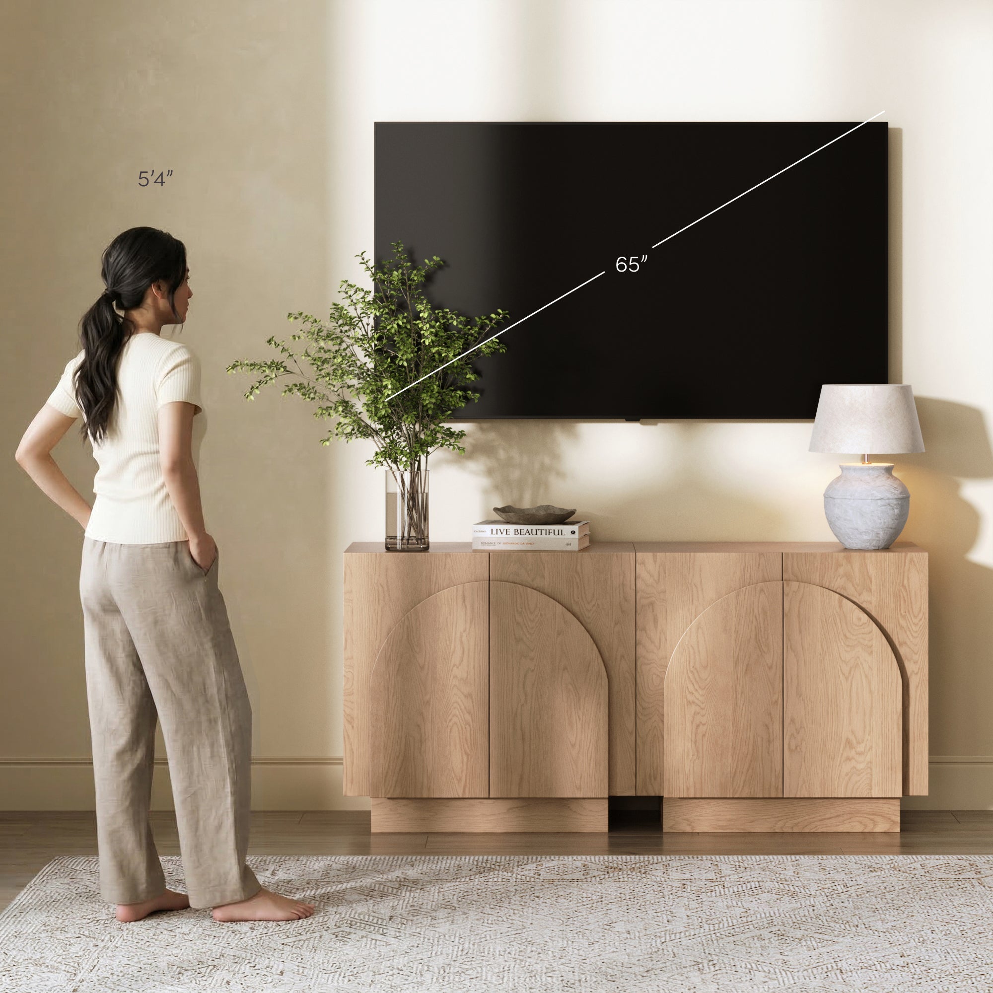 Arched Kitchen Cabinet Credenza Oak (Set of 2)