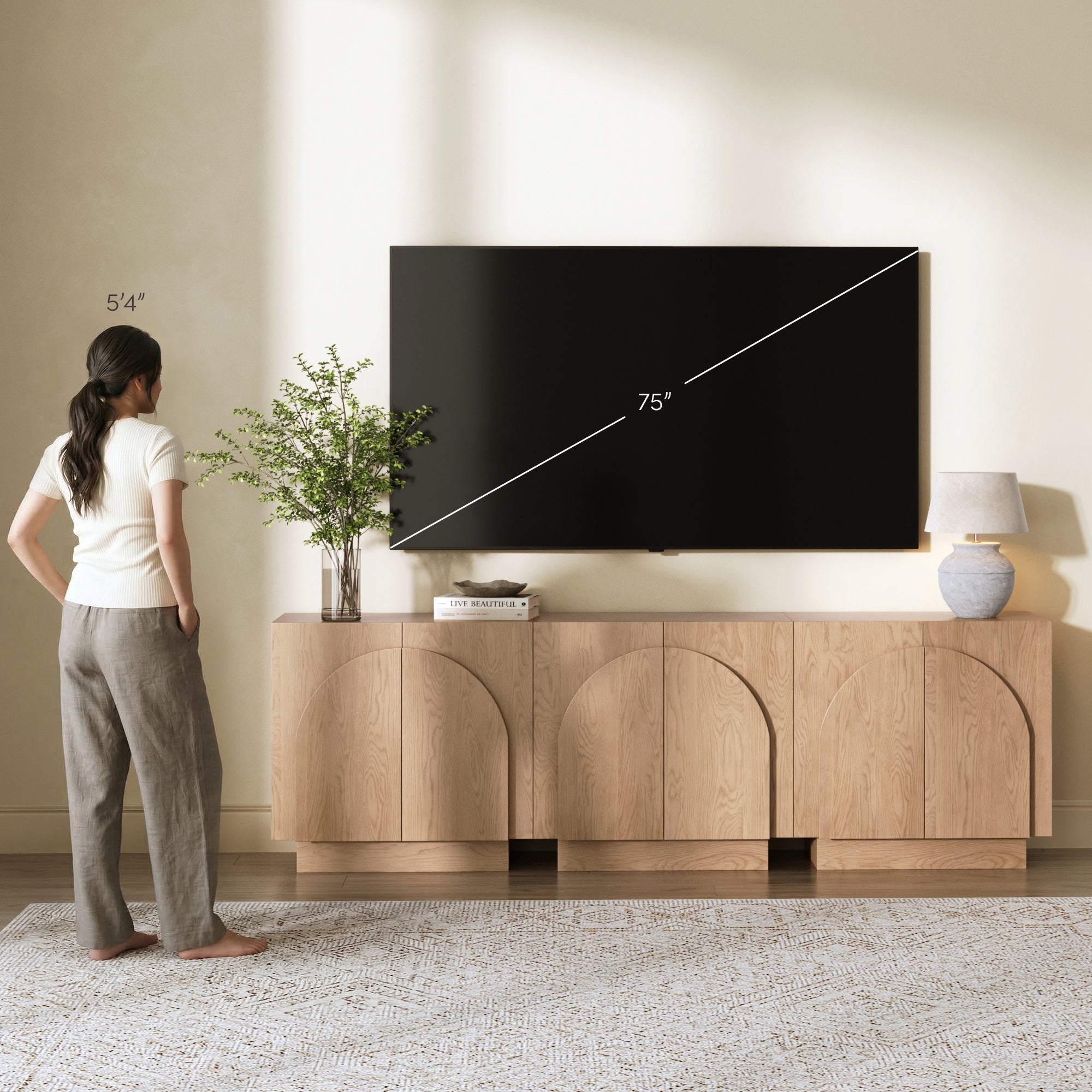 Arched Kitchen Cabinet Credenza Oak (Set of 3)