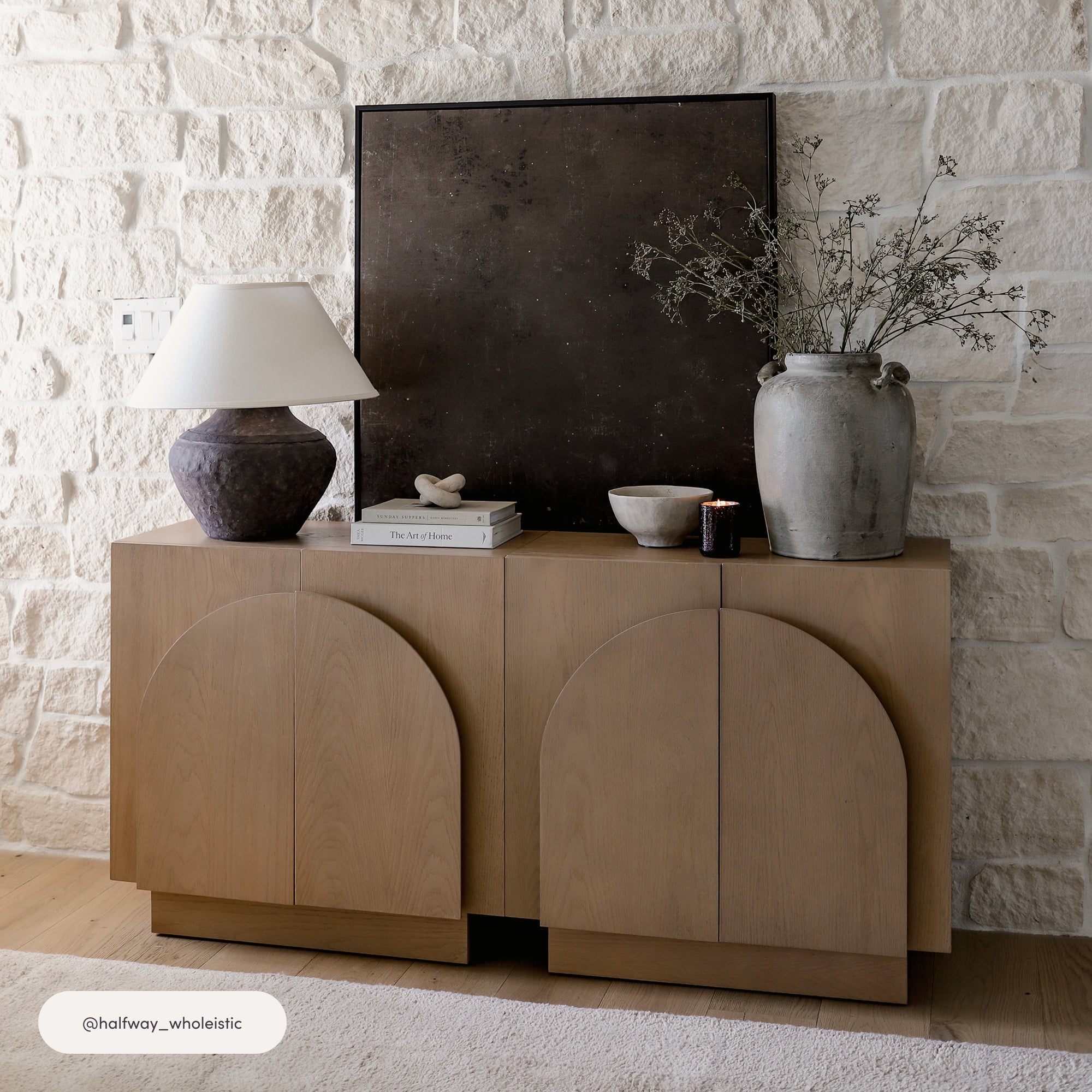 Arched Kitchen Cabinet Credenza Oak (Set of 3)