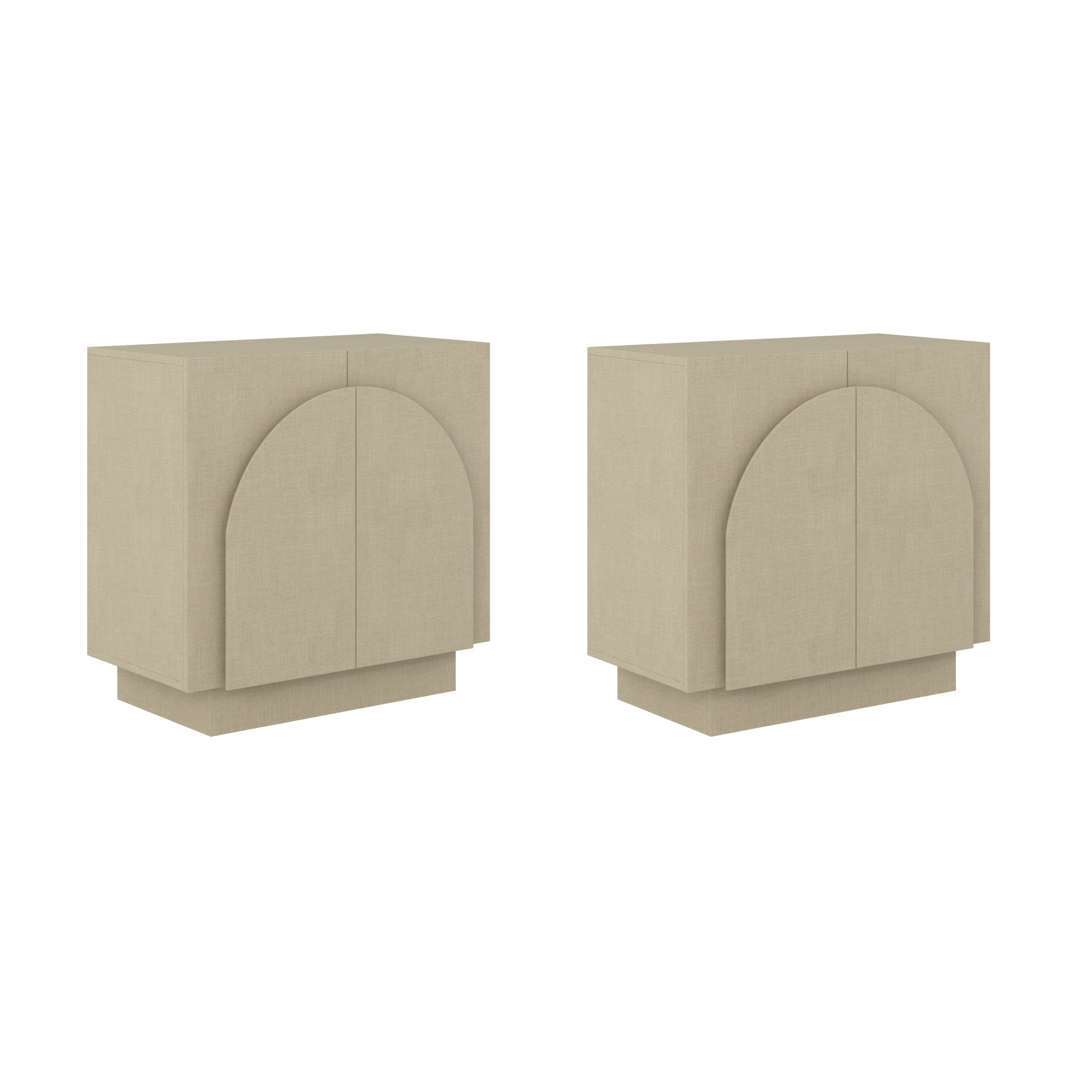 Arched Fabric Wrapped Storage Cabinet Credenza Beige (Set of 2)