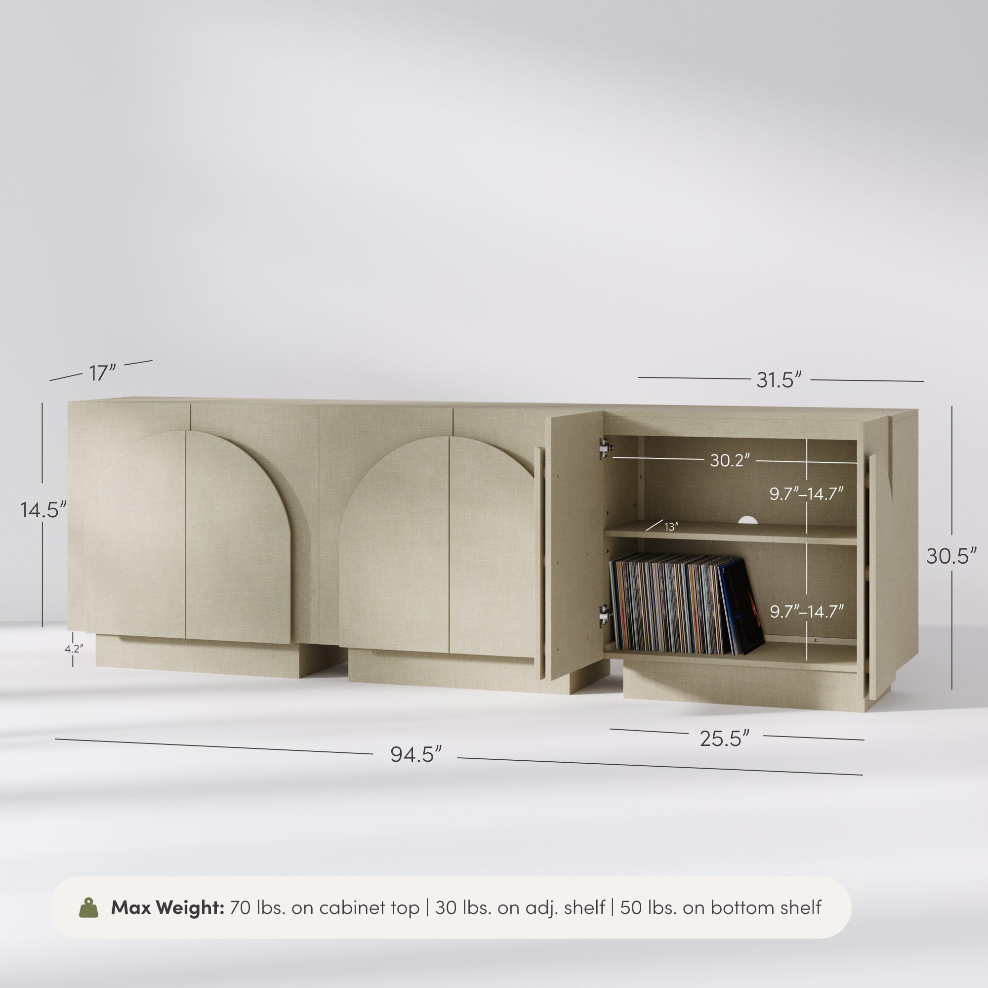 Arched TV Console Cabinet for TVs up to 75" Beige Linen