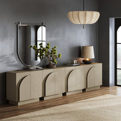 Arched TV Console Cabinet for TVs up to 100" Beige Linen
